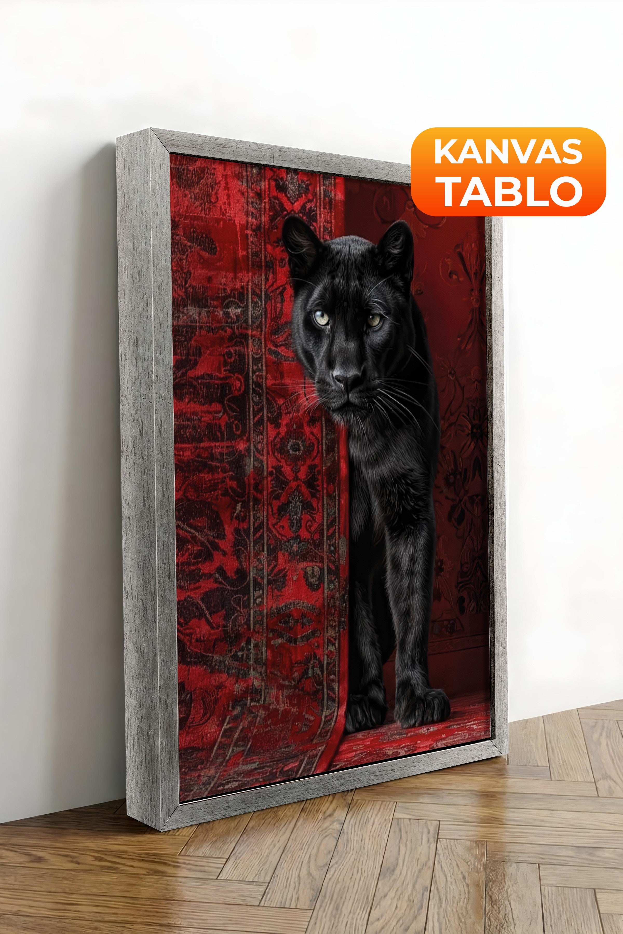 Duvar Tablosu, Lüks Gümüş Çerçeveli Kanvas Tablo, Ritüel Serisi, Leopar Tablo, NO:115238