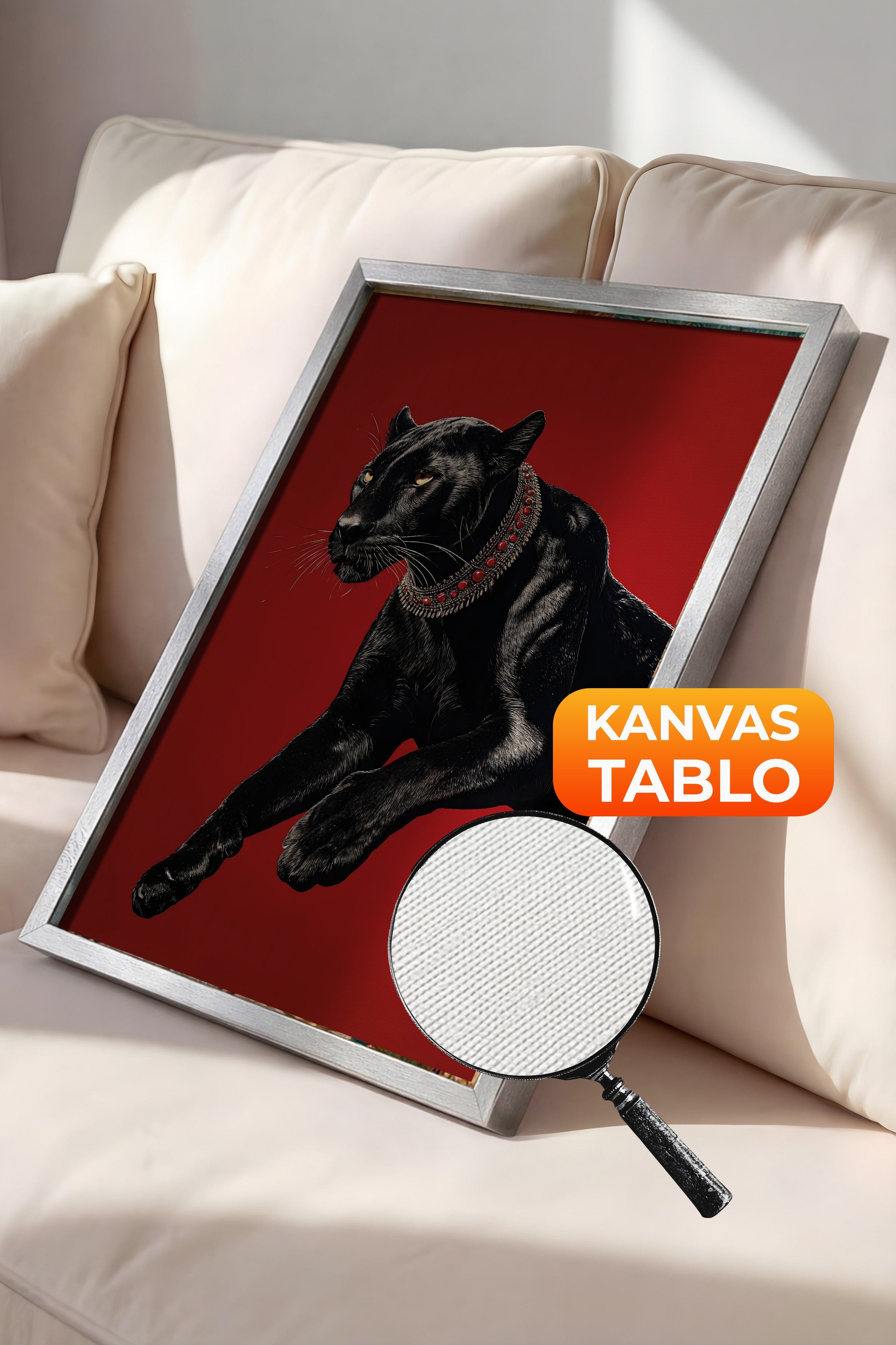 Duvar Tablosu, Lüks Gümüş Çerçeveli Kanvas Tablo, Ritüel Serisi, Leopar Tablo, NO:115261