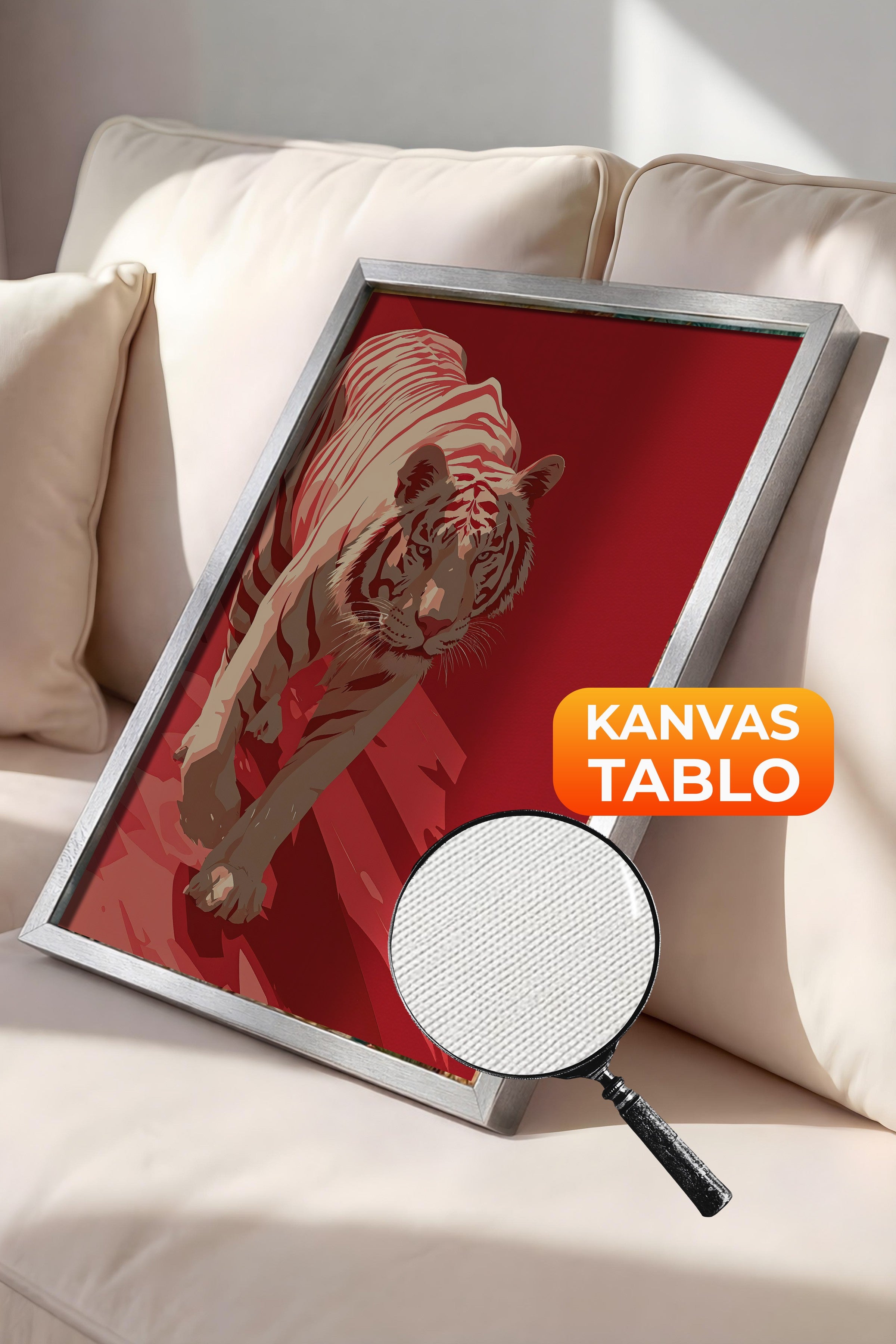 Duvar Tablosu, Lüks Gümüş Çerçeveli Kanvas Tablo, Ritüel Serisi, Leopar Tablo, NO:115262