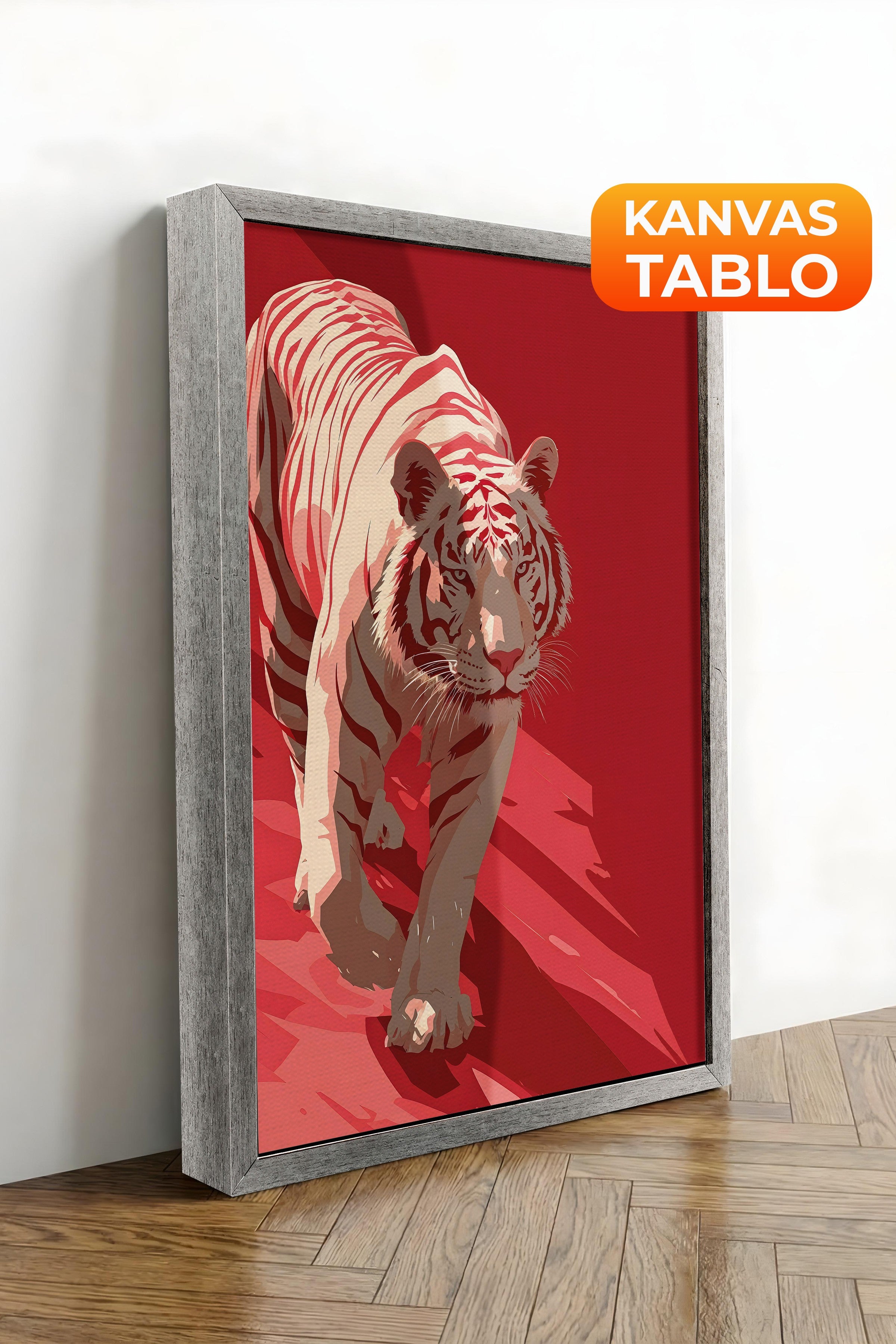 Duvar Tablosu, Lüks Gümüş Çerçeveli Kanvas Tablo, Ritüel Serisi, Leopar Tablo, NO:115262