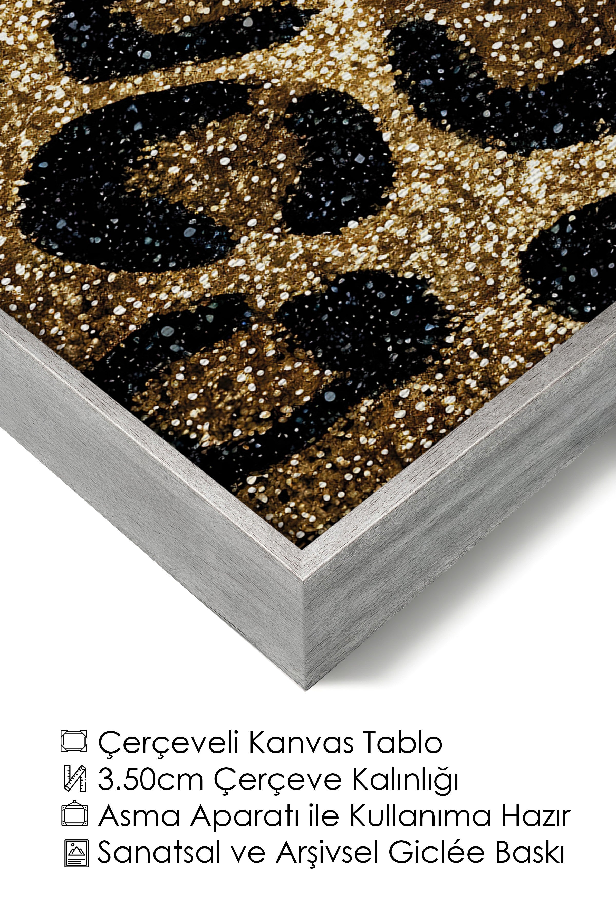 Duvar Tablosu, Lüks Gümüş Çerçeveli Kanvas Tablo, Ritüel Serisi, Leopar Tablo, NO:115264