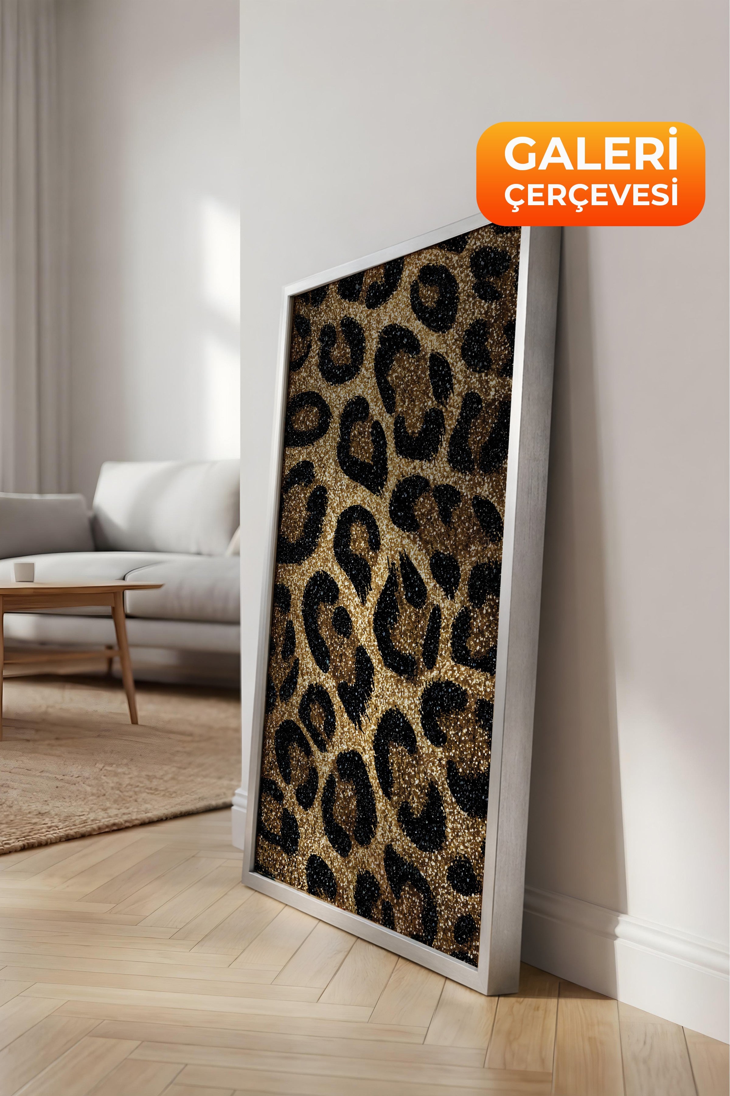Duvar Tablosu, Lüks Gümüş Çerçeveli Kanvas Tablo, Ritüel Serisi, Leopar Tablo, NO:115264