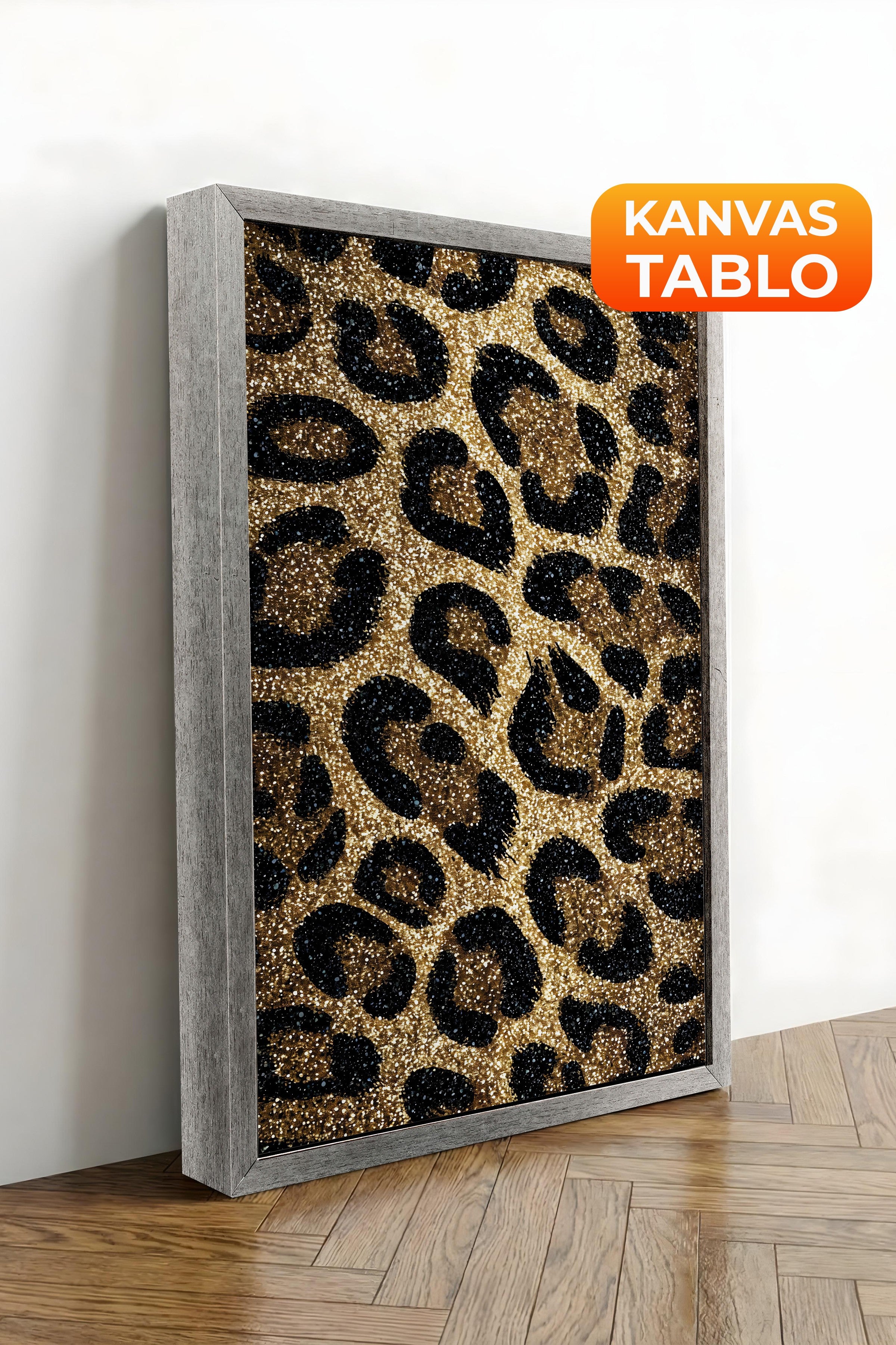 Duvar Tablosu, Lüks Gümüş Çerçeveli Kanvas Tablo, Ritüel Serisi, Leopar Tablo, NO:115264