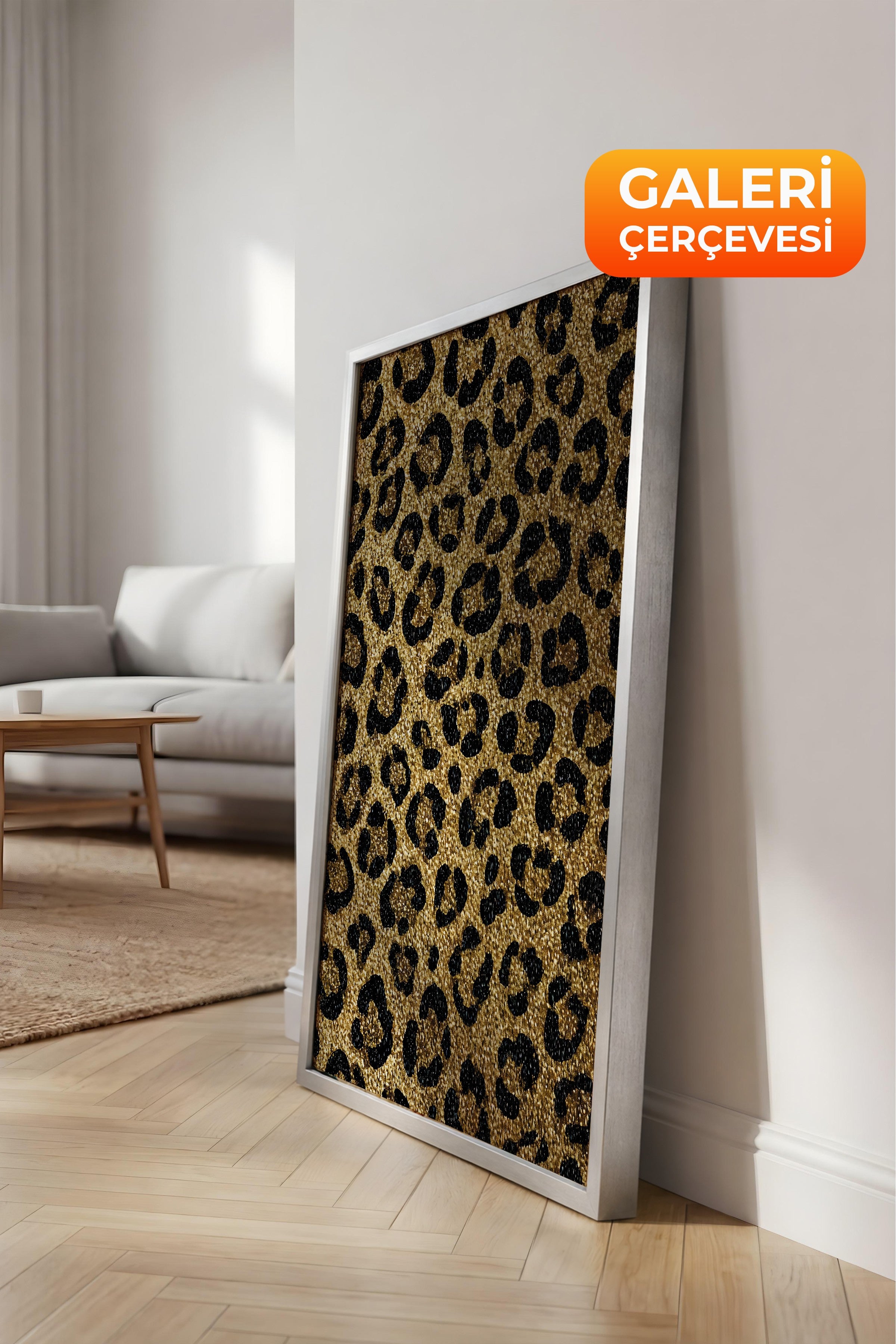 Duvar Tablosu, Lüks Gümüş Çerçeveli Kanvas Tablo, Ritüel Serisi, Leopar Tablo, NO:115266