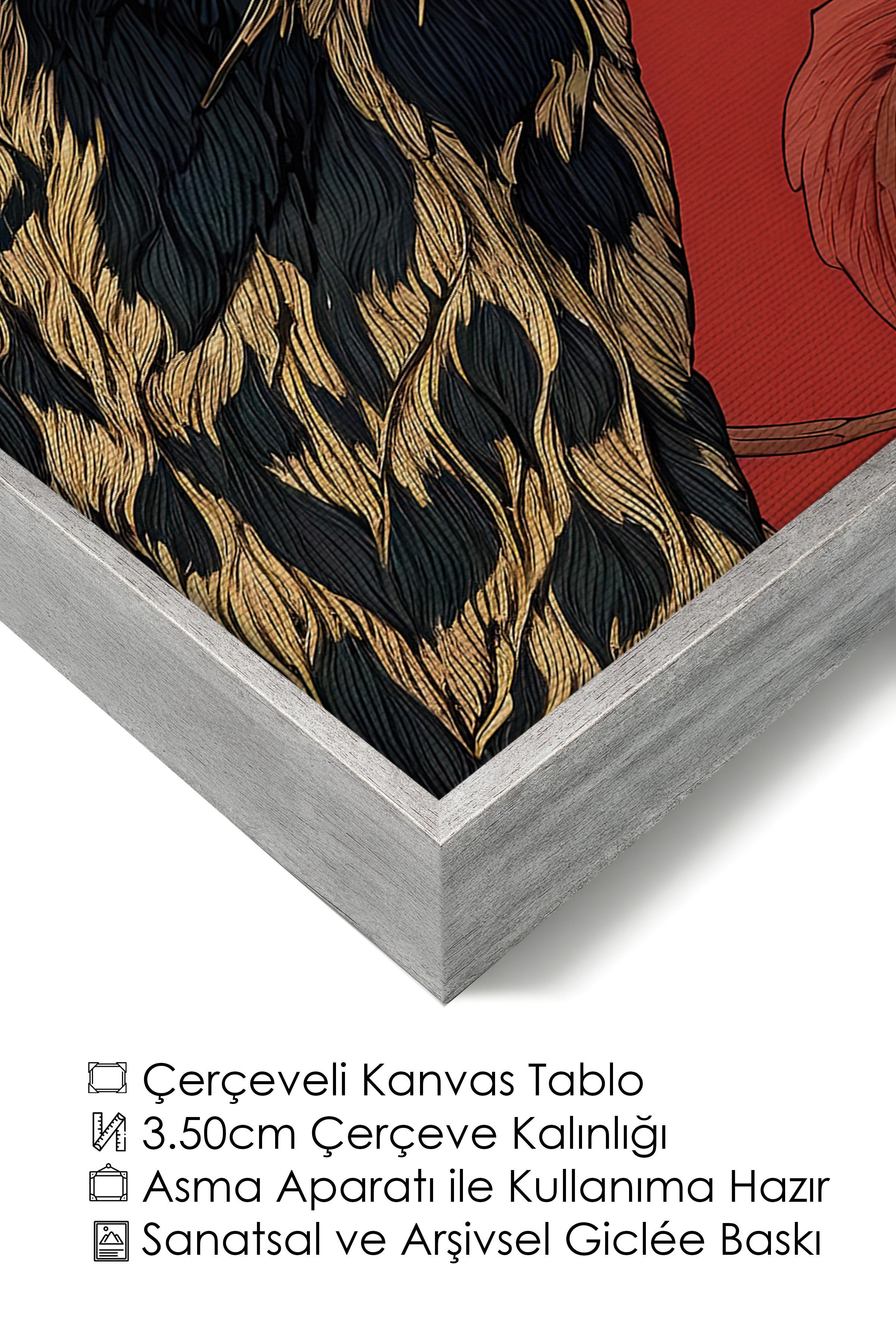 Duvar Tablosu, Lüks Gümüş Çerçeveli Kanvas Tablo, Ritüel Serisi, Leopar Tablo, NO:115268