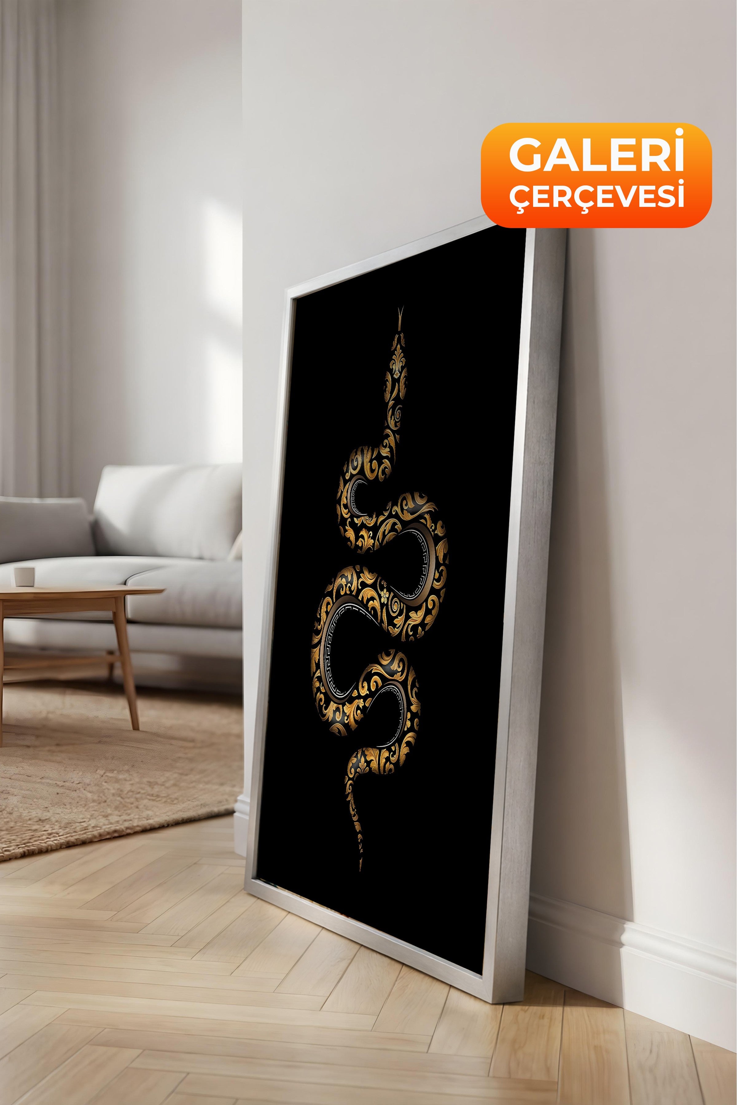 Duvar Tablosu, Lüks Gümüş Çerçeveli Kanvas Tablo, Ritüel Serisi, Yılan Tablo, NO:115263