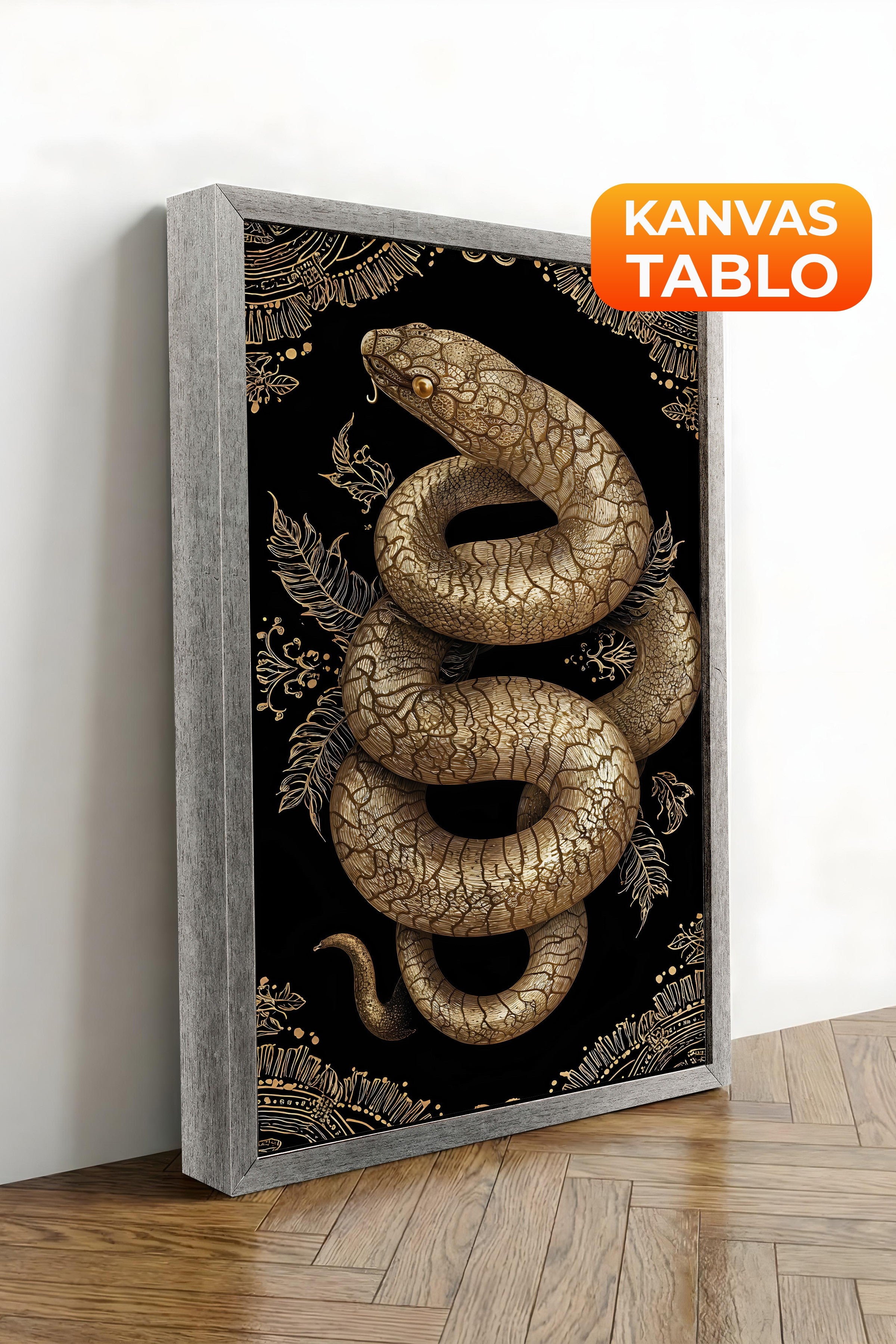 Duvar Tablosu, Lüks Gümüş Çerçeveli Kanvas Tablo, Ritüel Serisi, Yılan Tablo, NO:115271