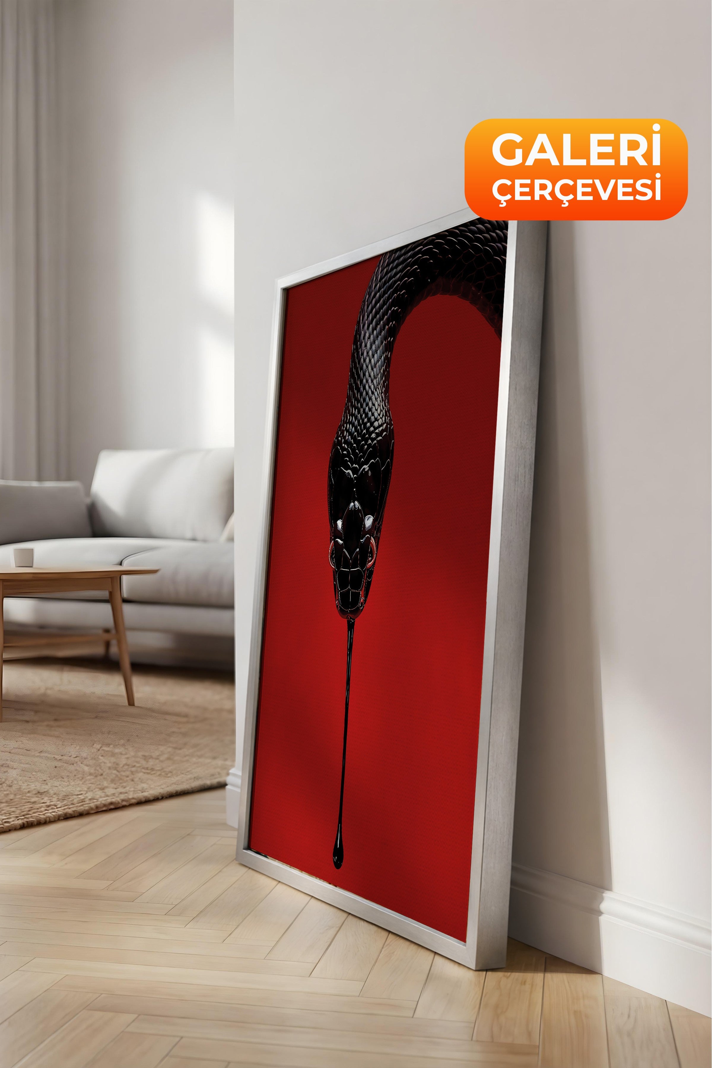 Duvar Tablosu, Lüks Gümüş Çerçeveli Kanvas Tablo, Ritüel Serisi, Yılan Tablo, NO:115276