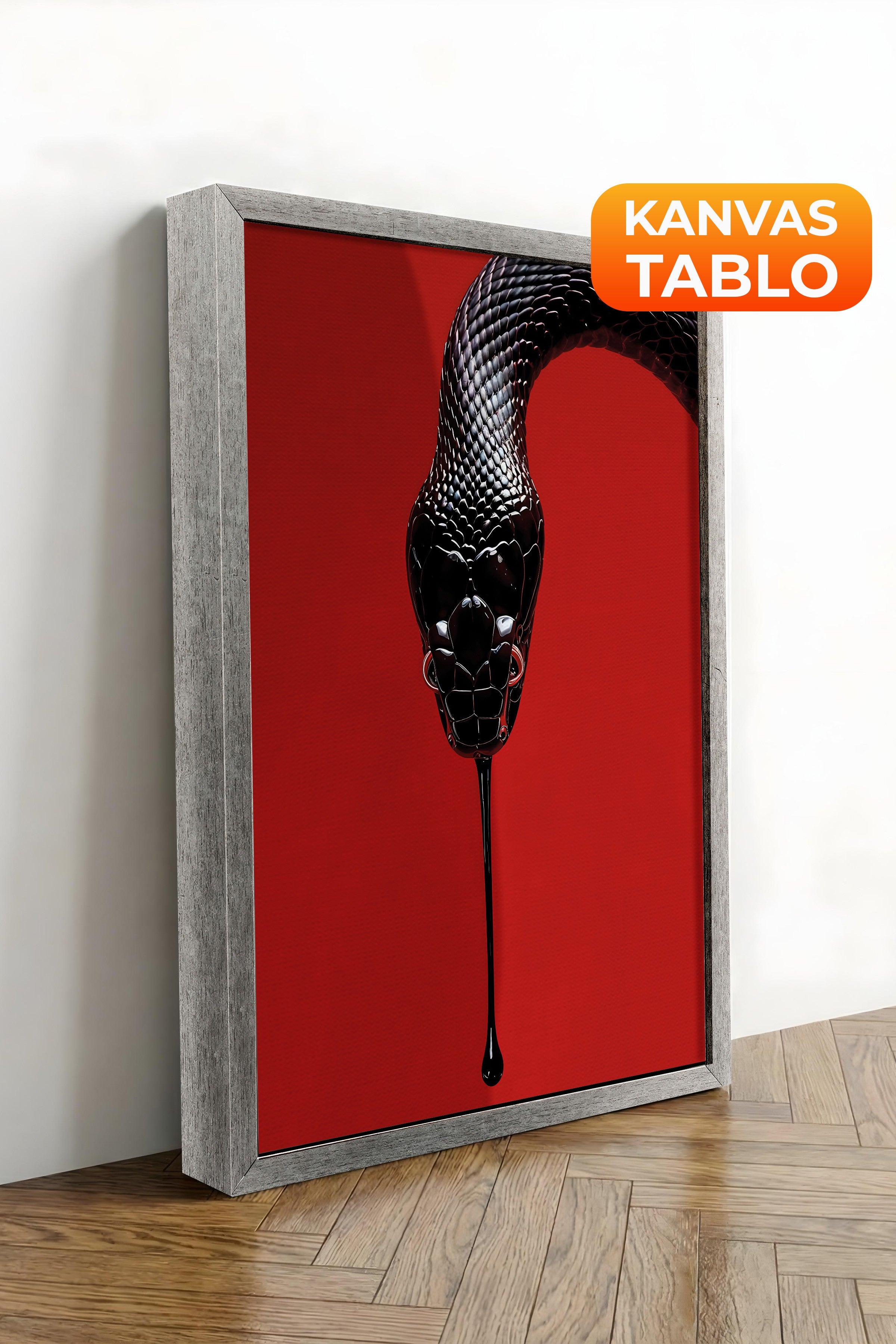 Duvar Tablosu, Lüks Gümüş Çerçeveli Kanvas Tablo, Ritüel Serisi, Yılan Tablo, NO:115276