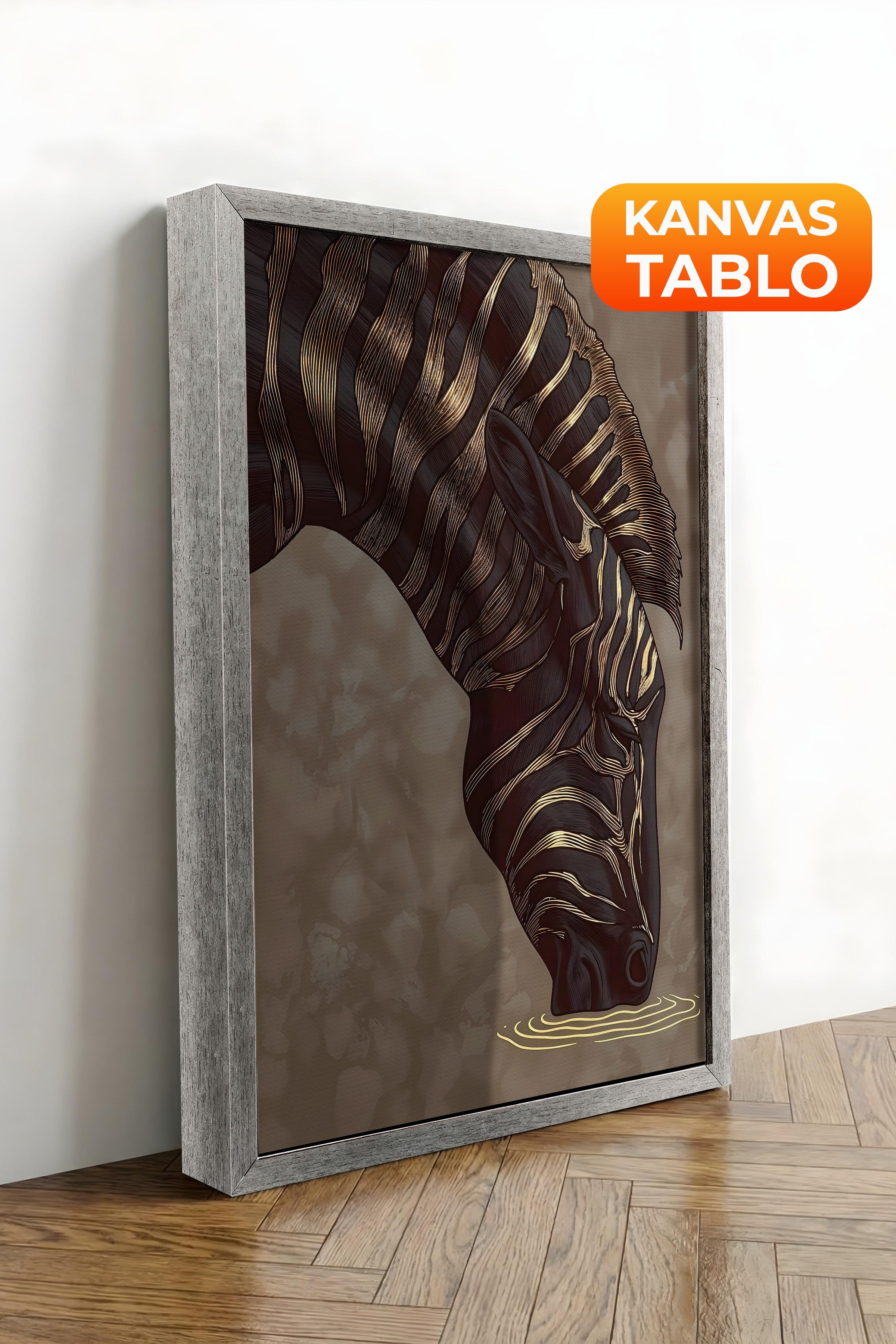 Duvar Tablosu, Lüks Gümüş Çerçeveli Kanvas Tablo, Ritüel Serisi, Zürafa Tablo, NO:115257