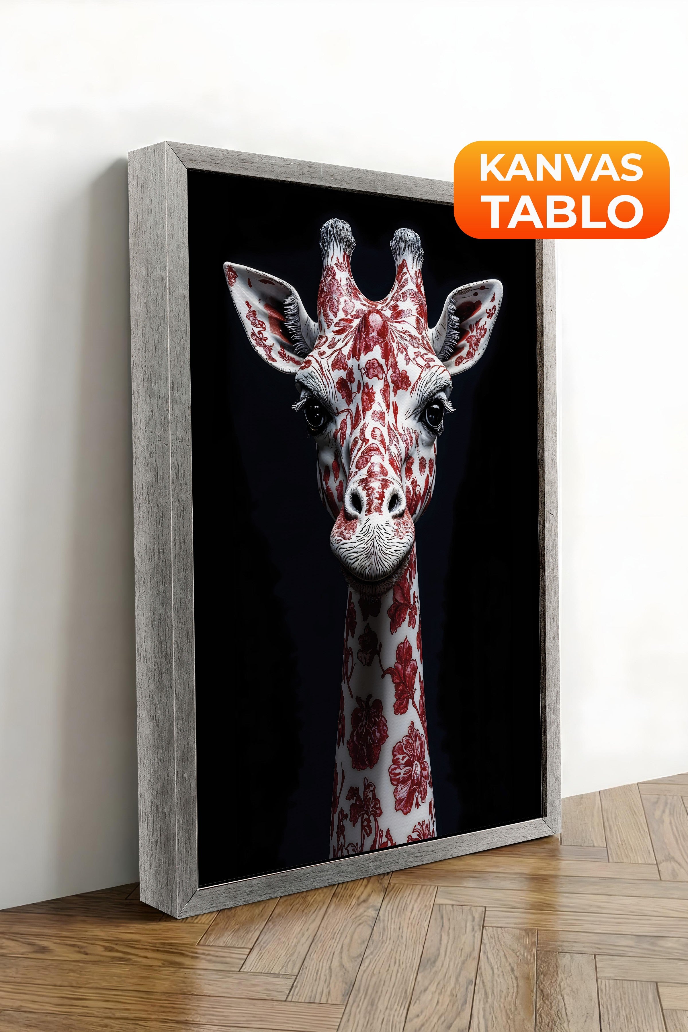 Duvar Tablosu, Lüks Gümüş Çerçeveli Kanvas Tablo, Ritüel Serisi, Zürafa Tablo, NO:115258