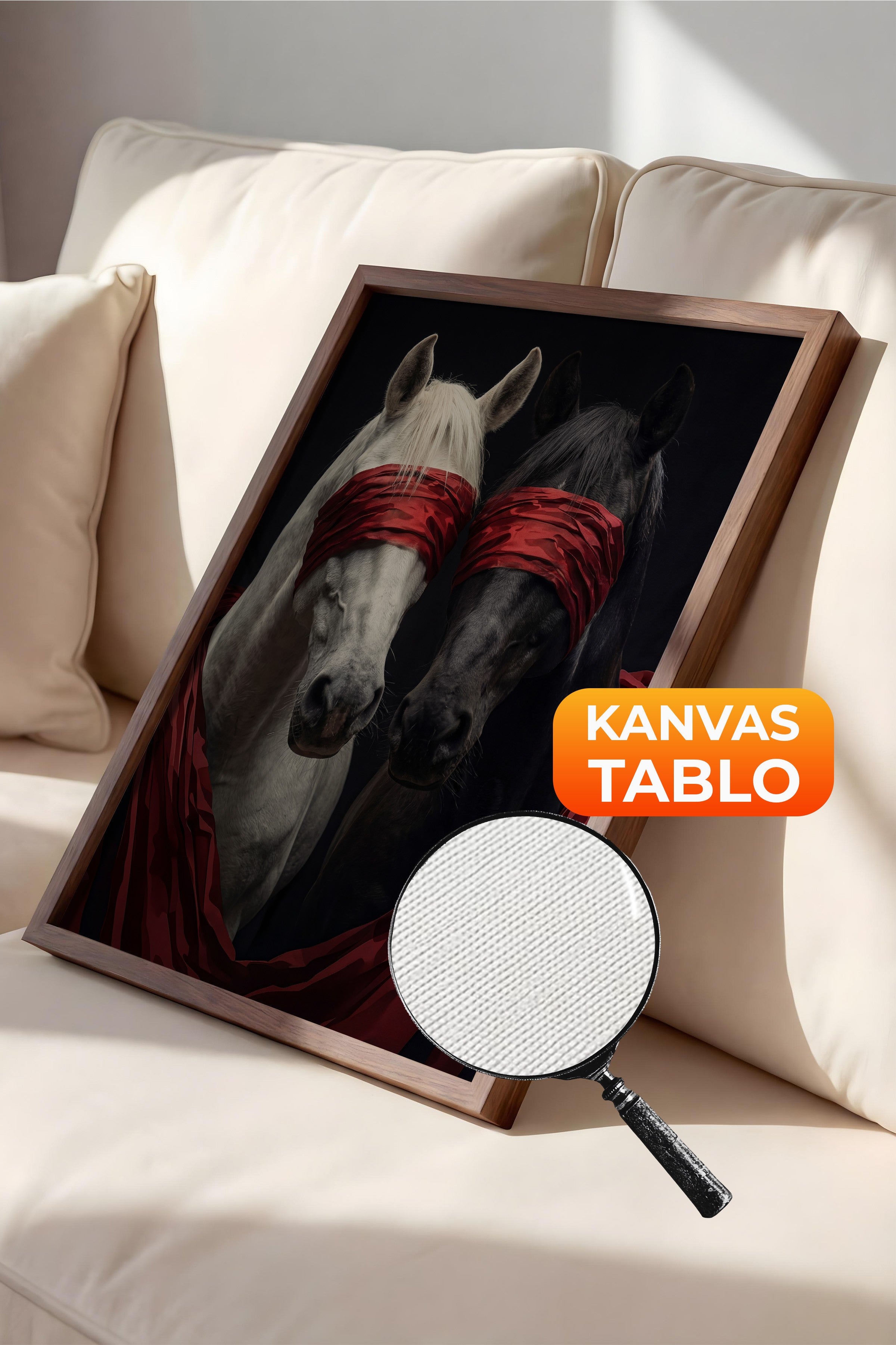 Duvar Tablosu, Lüks Kahverengi Çerçeveli Kanvas Tablo, Ritüel Serisi, At Tablo, NO:115189