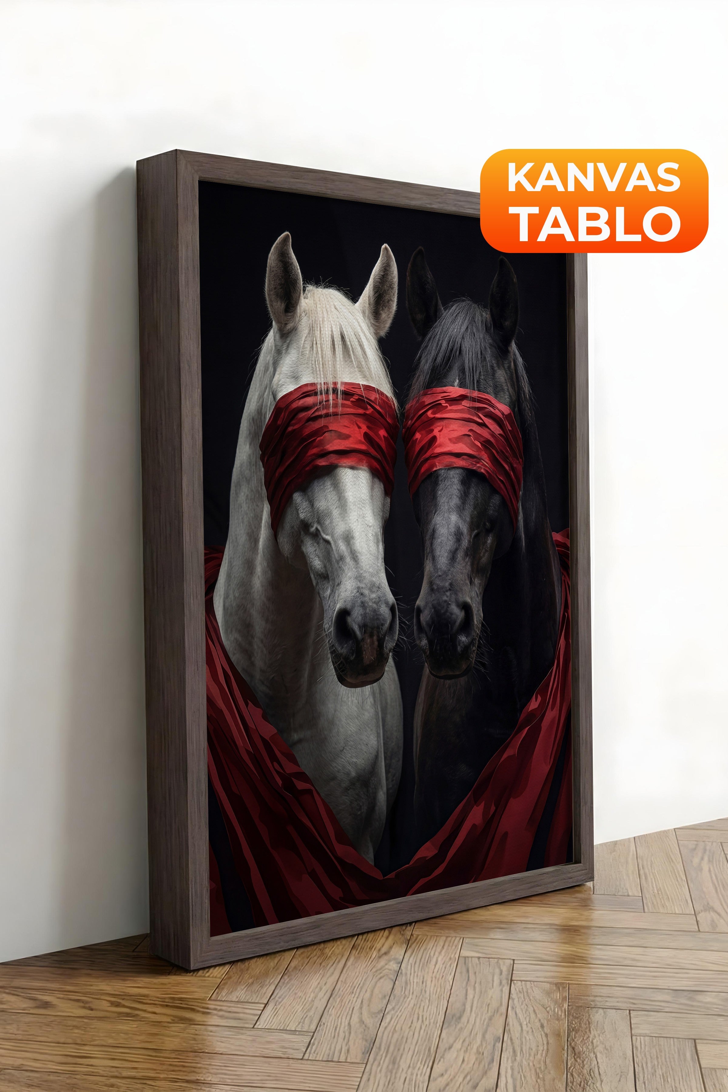 Duvar Tablosu, Lüks Kahverengi Çerçeveli Kanvas Tablo, Ritüel Serisi, At Tablo, NO:115189