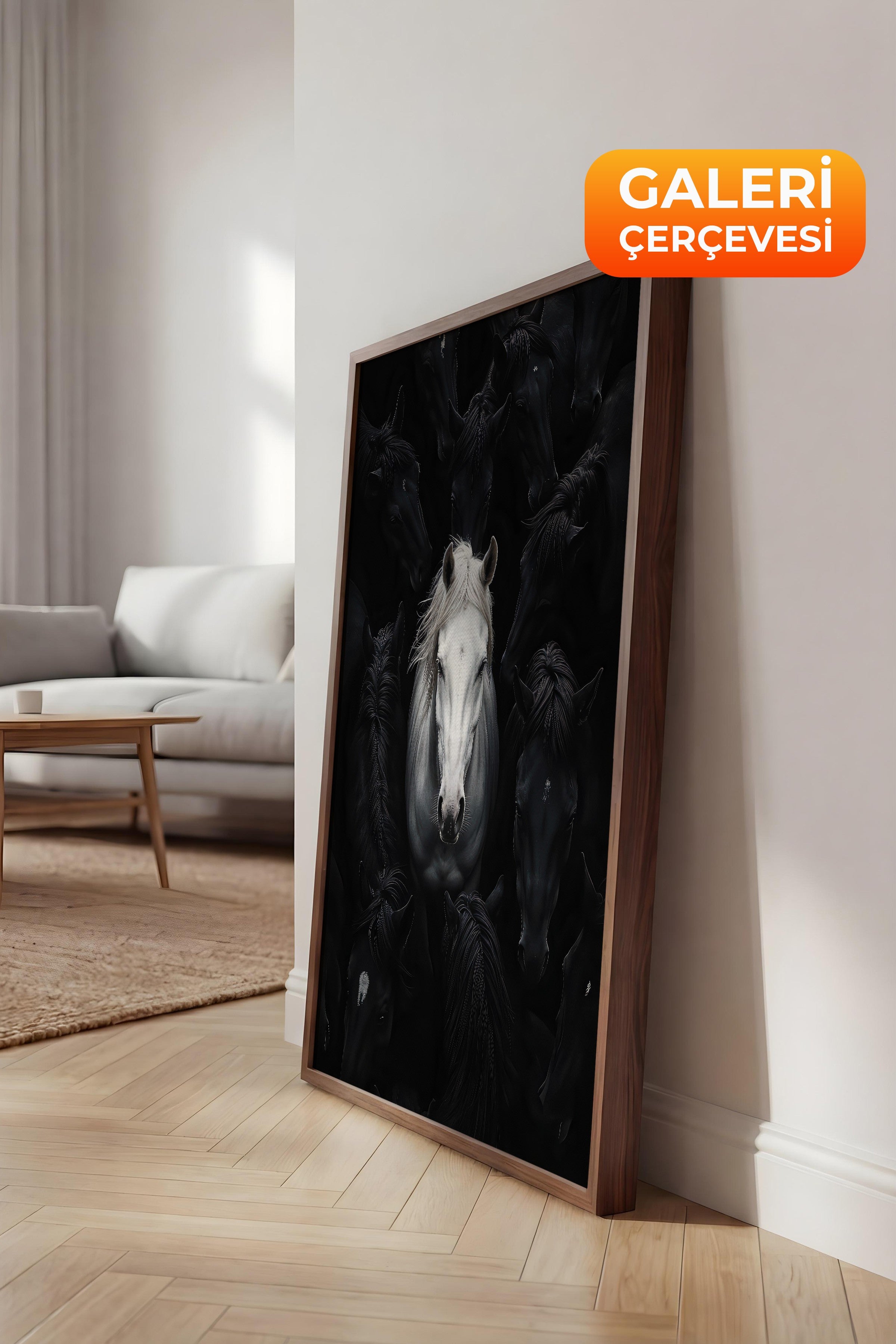 Duvar Tablosu, Lüks Kahverengi Çerçeveli Kanvas Tablo, Ritüel Serisi, At Tablo, NO:115190