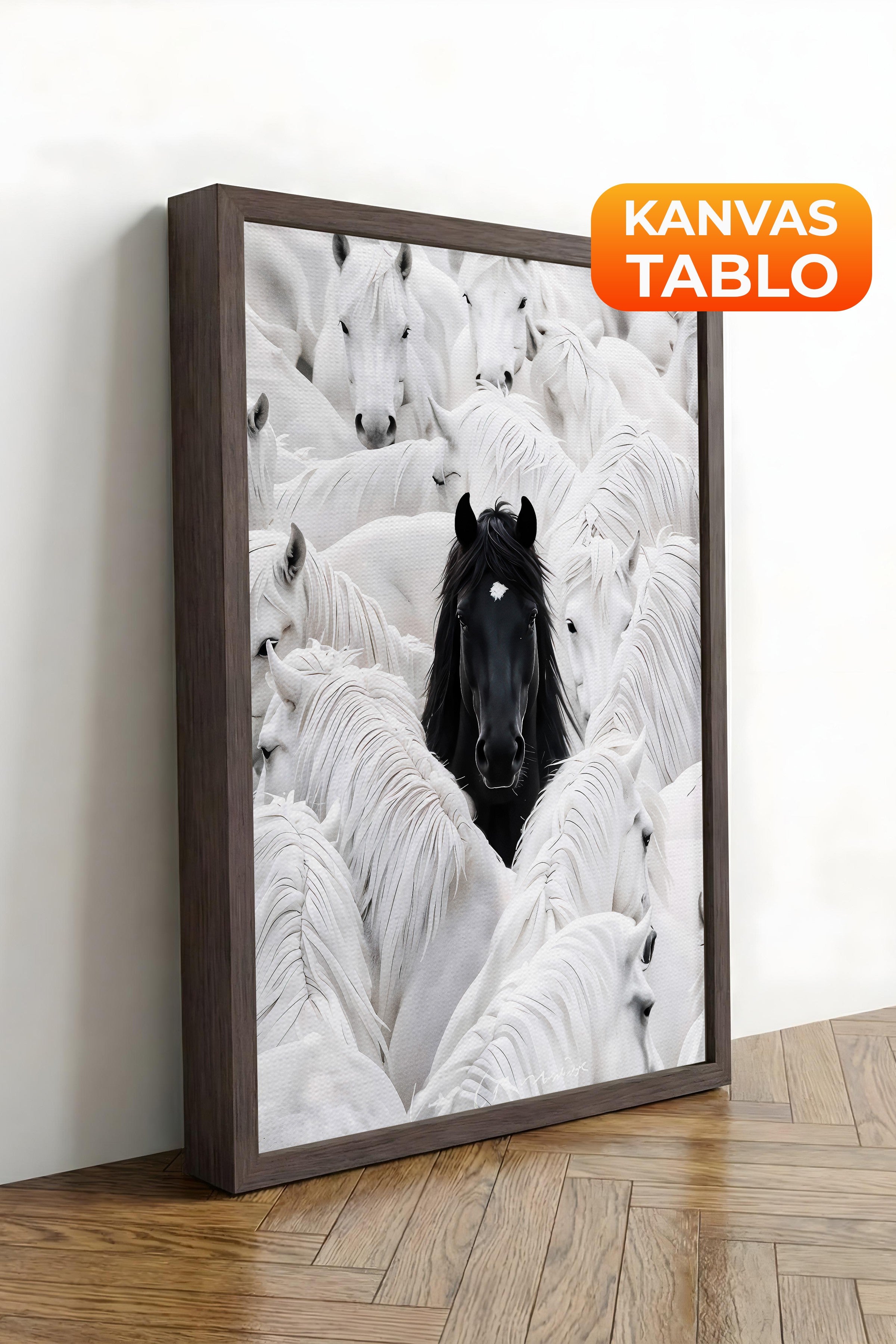 Duvar Tablosu, Lüks Kahverengi Çerçeveli Kanvas Tablo, Ritüel Serisi, At Tablo, NO:115191