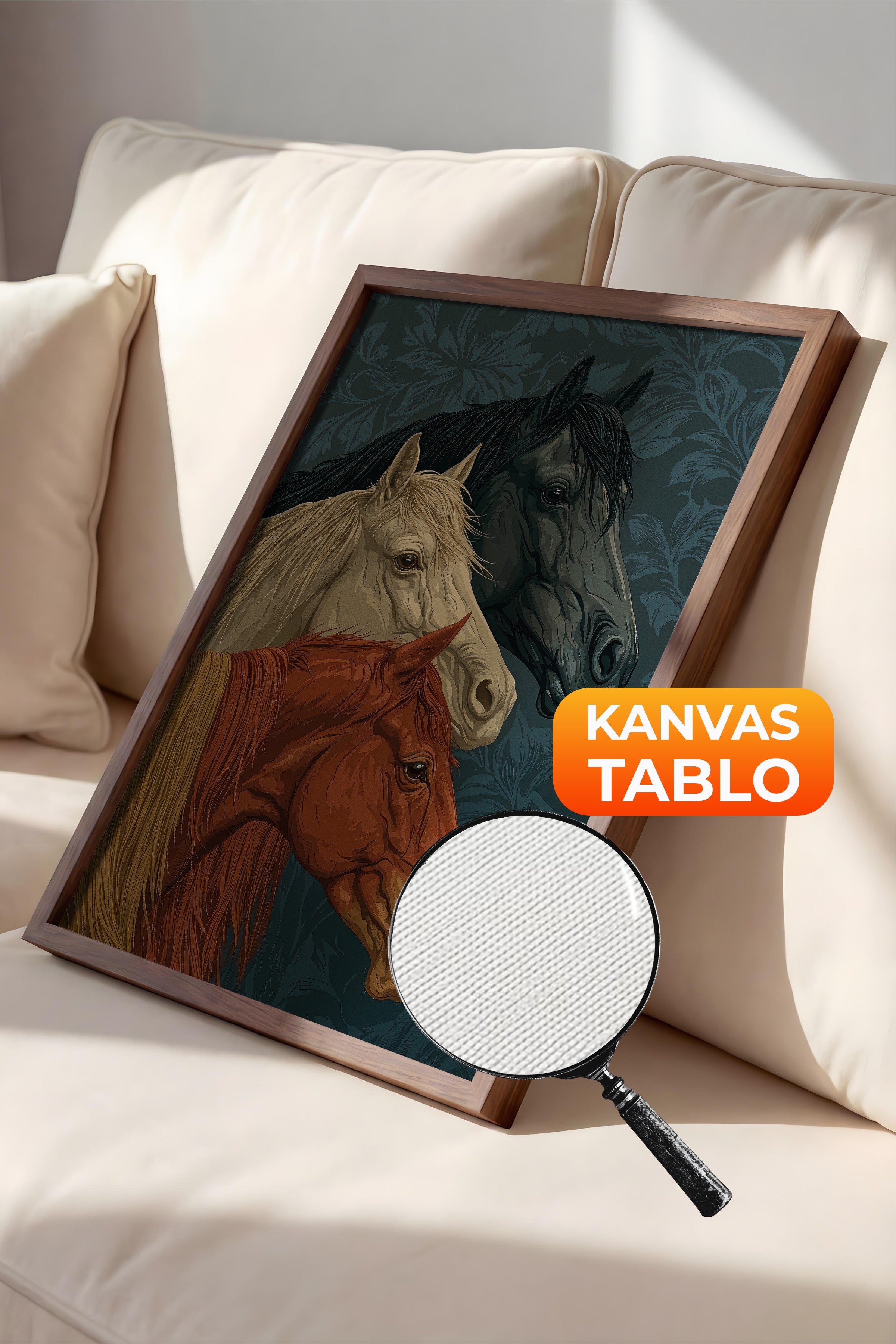 Duvar Tablosu, Lüks Kahverengi Çerçeveli Kanvas Tablo, Ritüel Serisi, At Tablo, NO:115196
