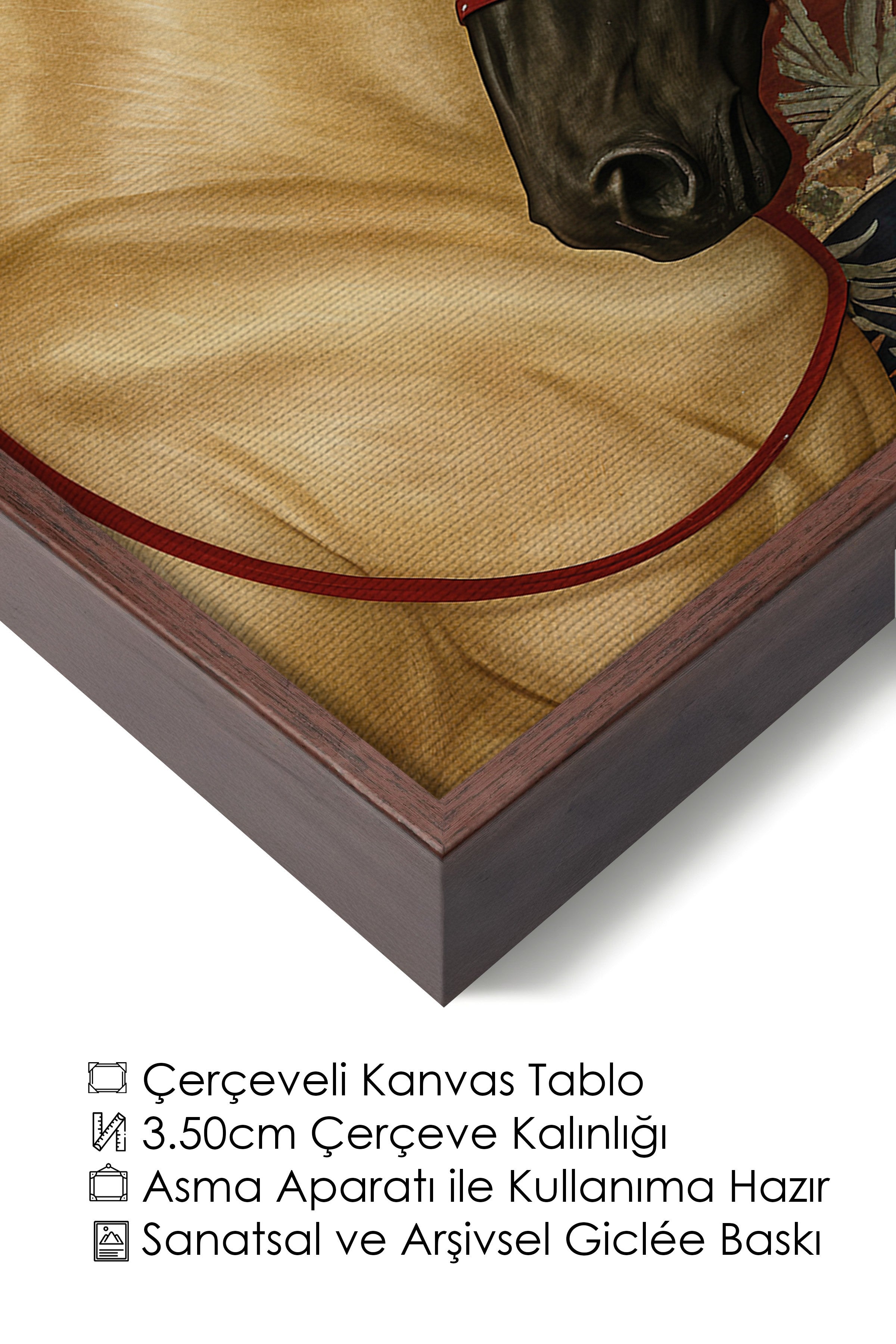 Duvar Tablosu, Lüks Kahverengi Çerçeveli Kanvas Tablo, Ritüel Serisi, At Tablo, NO:115197