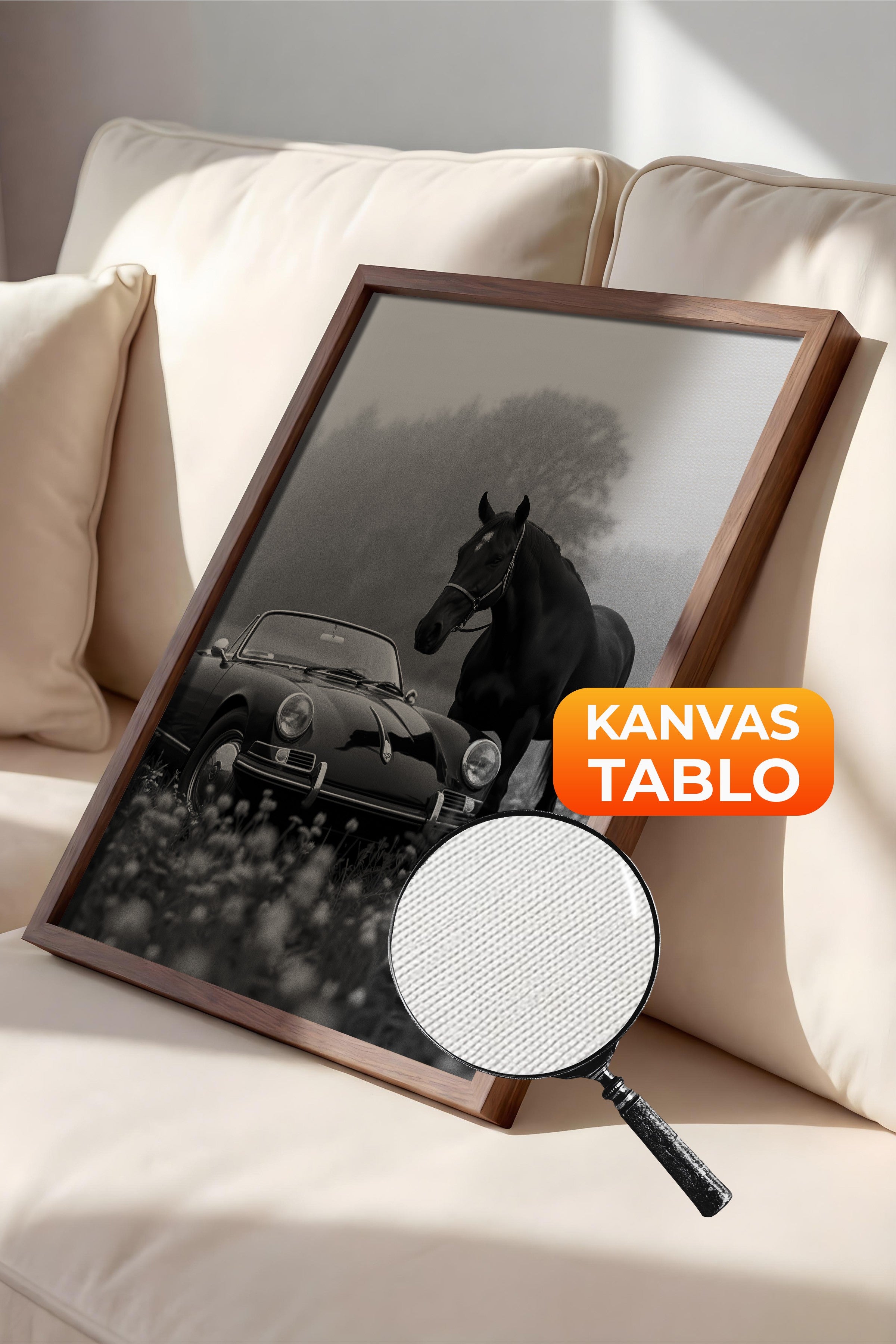Duvar Tablosu, Lüks Kahverengi Çerçeveli Kanvas Tablo, Ritüel Serisi, At Tablo, NO:115225