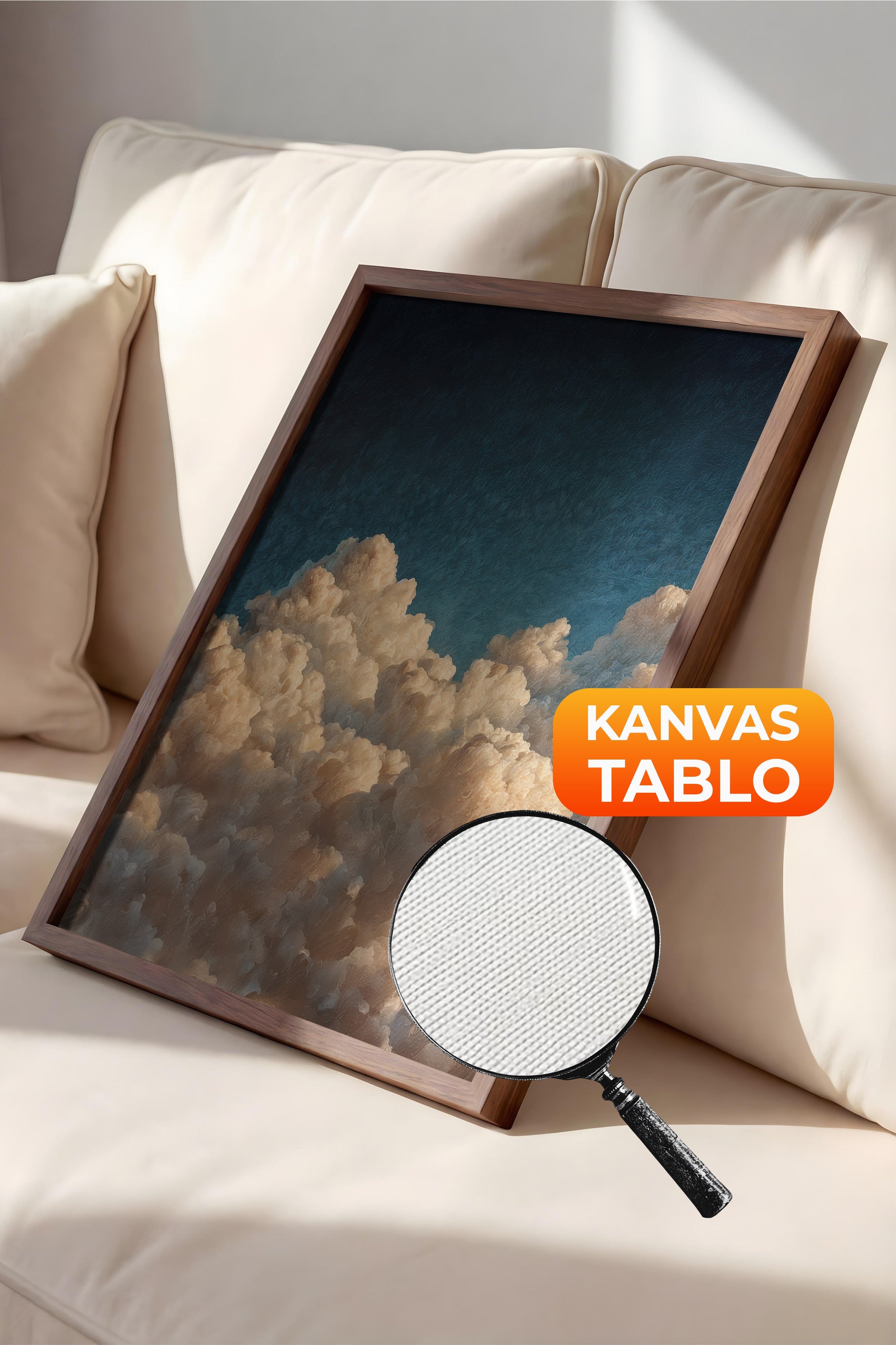 Duvar Tablosu, Lüks Kahverengi Çerçeveli Kanvas Tablo, Ritüel Serisi, Bulut Tablo, NO:115242