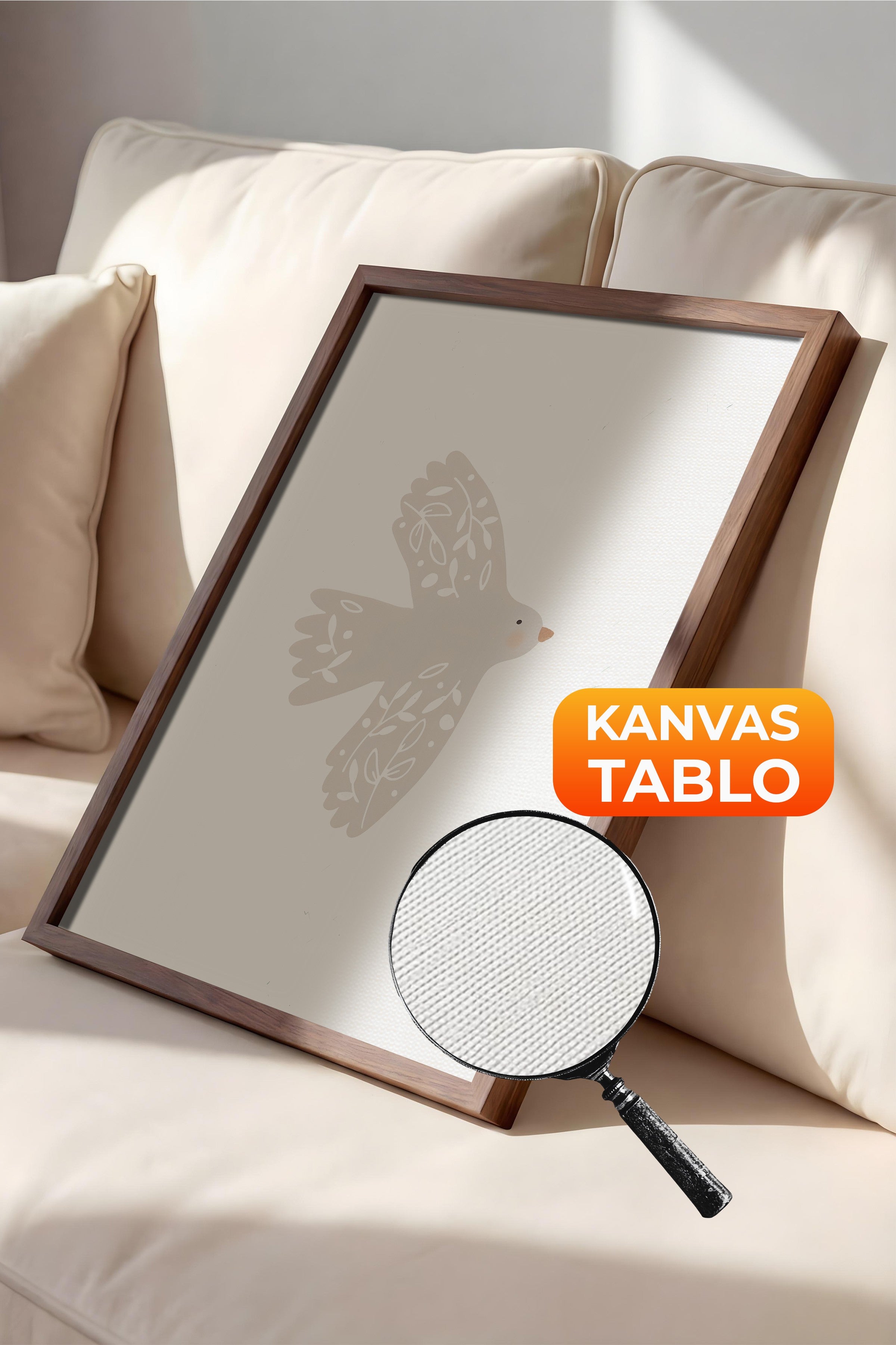 Duvar Tablosu, Lüks Kahverengi Çerçeveli Kanvas Tablo, Ritüel Serisi, Kuş Tablo, NO:115186