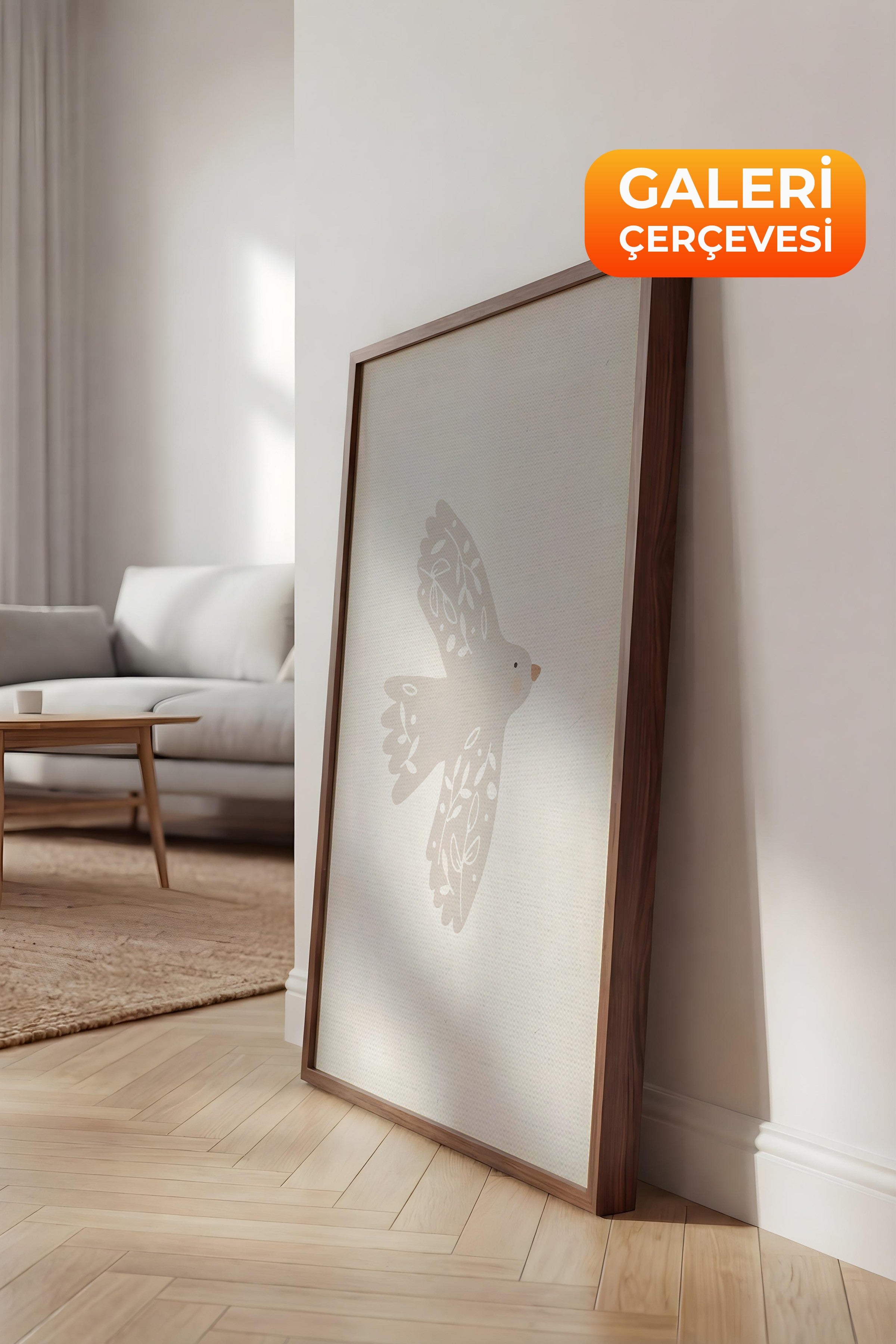 Duvar Tablosu, Lüks Kahverengi Çerçeveli Kanvas Tablo, Ritüel Serisi, Kuş Tablo, NO:115186