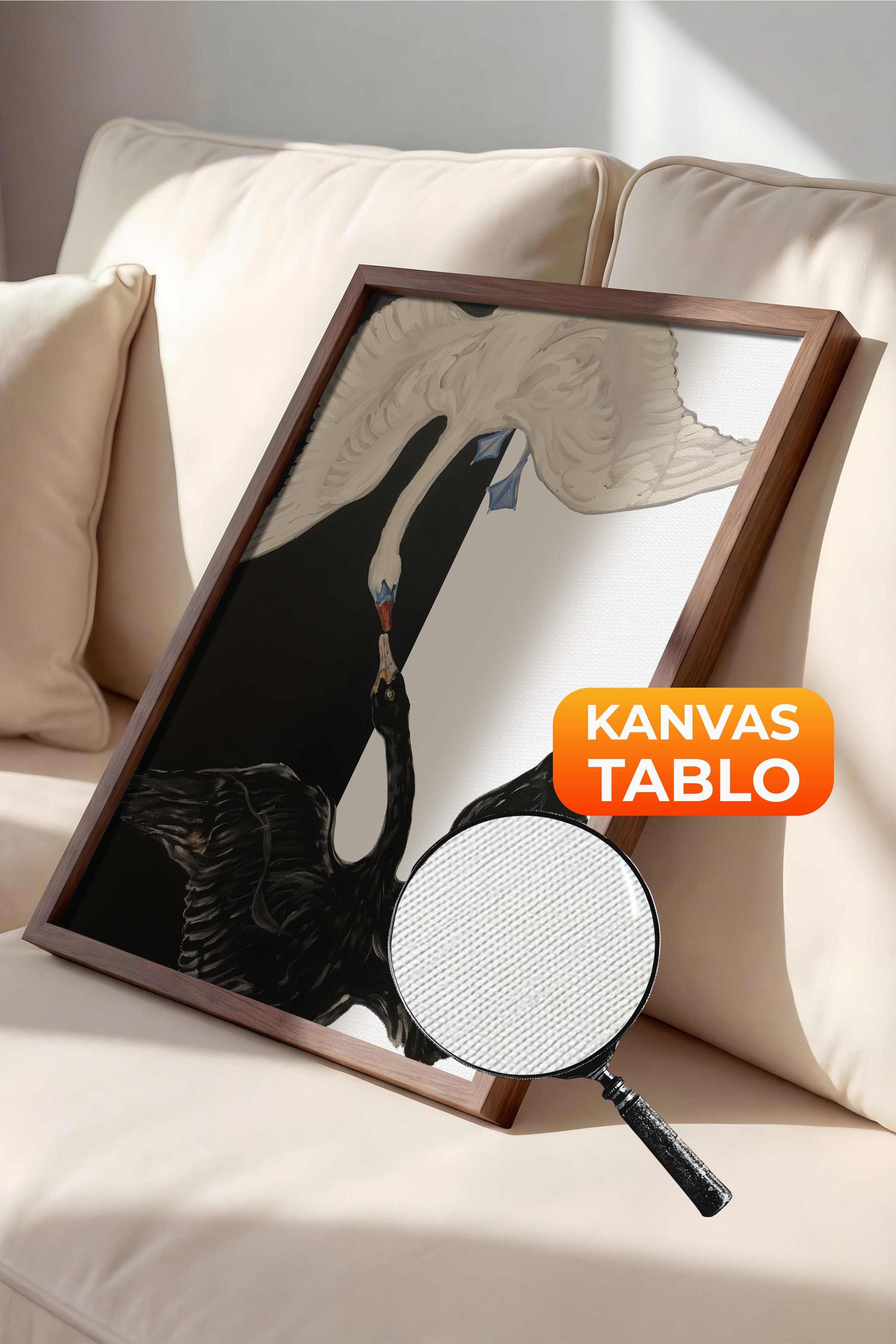 Duvar Tablosu, Lüks Kahverengi Çerçeveli Kanvas Tablo, Ritüel Serisi, Kuş Tablo, NO:115202