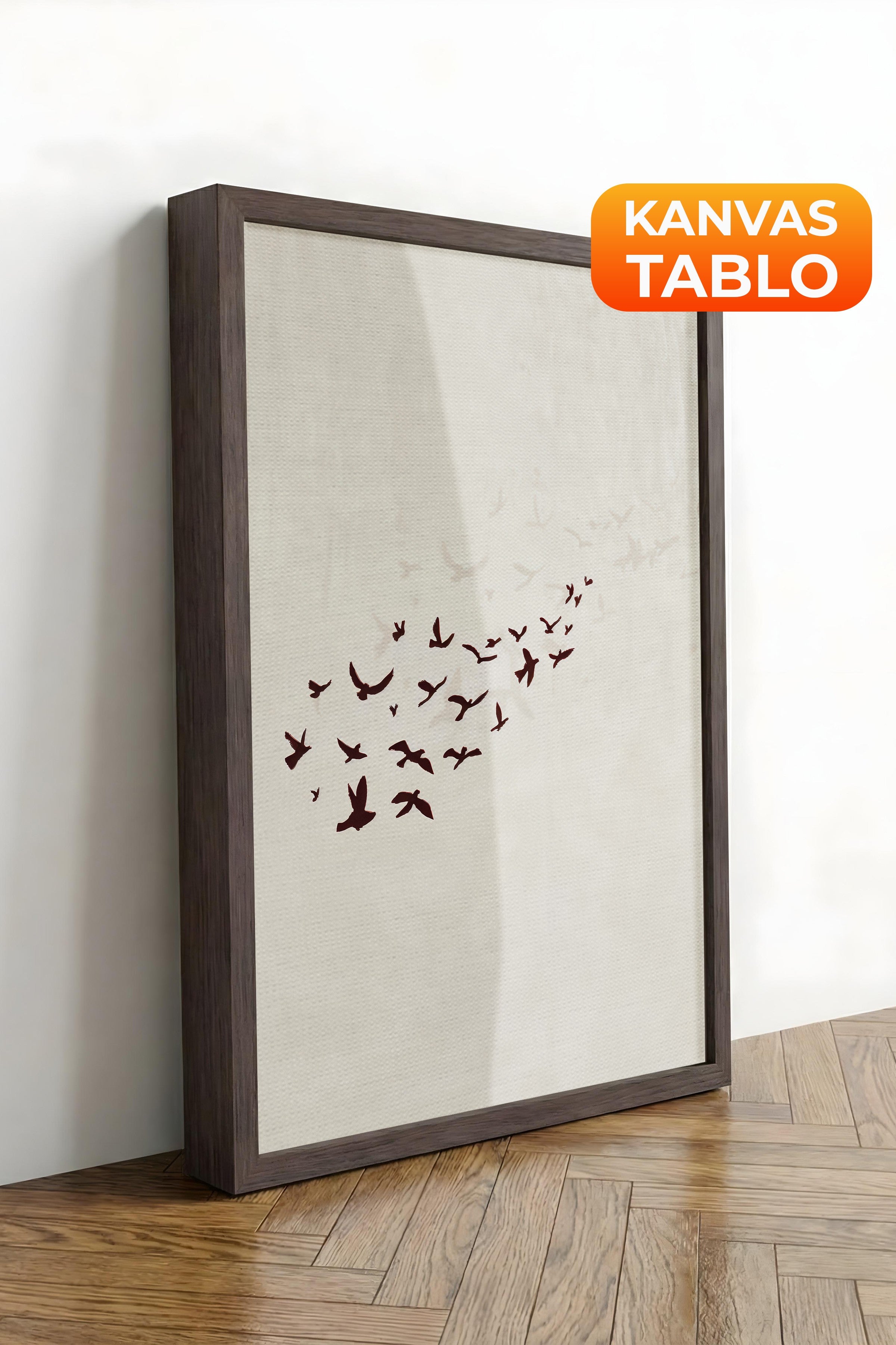 Duvar Tablosu, Lüks Kahverengi Çerçeveli Kanvas Tablo, Ritüel Serisi, Kuş Tablo, NO:115204