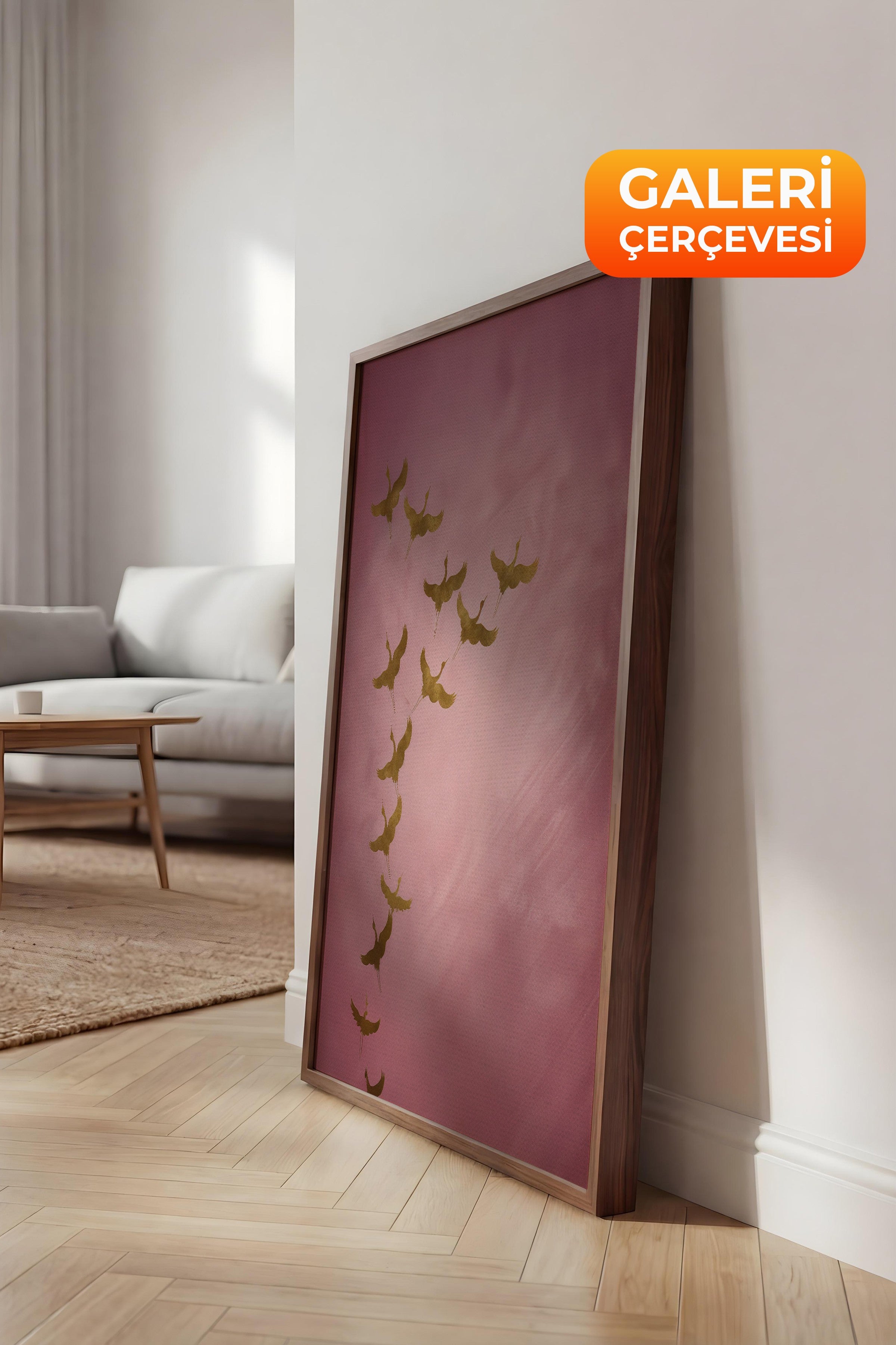 Duvar Tablosu, Lüks Kahverengi Çerçeveli Kanvas Tablo, Ritüel Serisi, Kuş Tablo, NO:115206