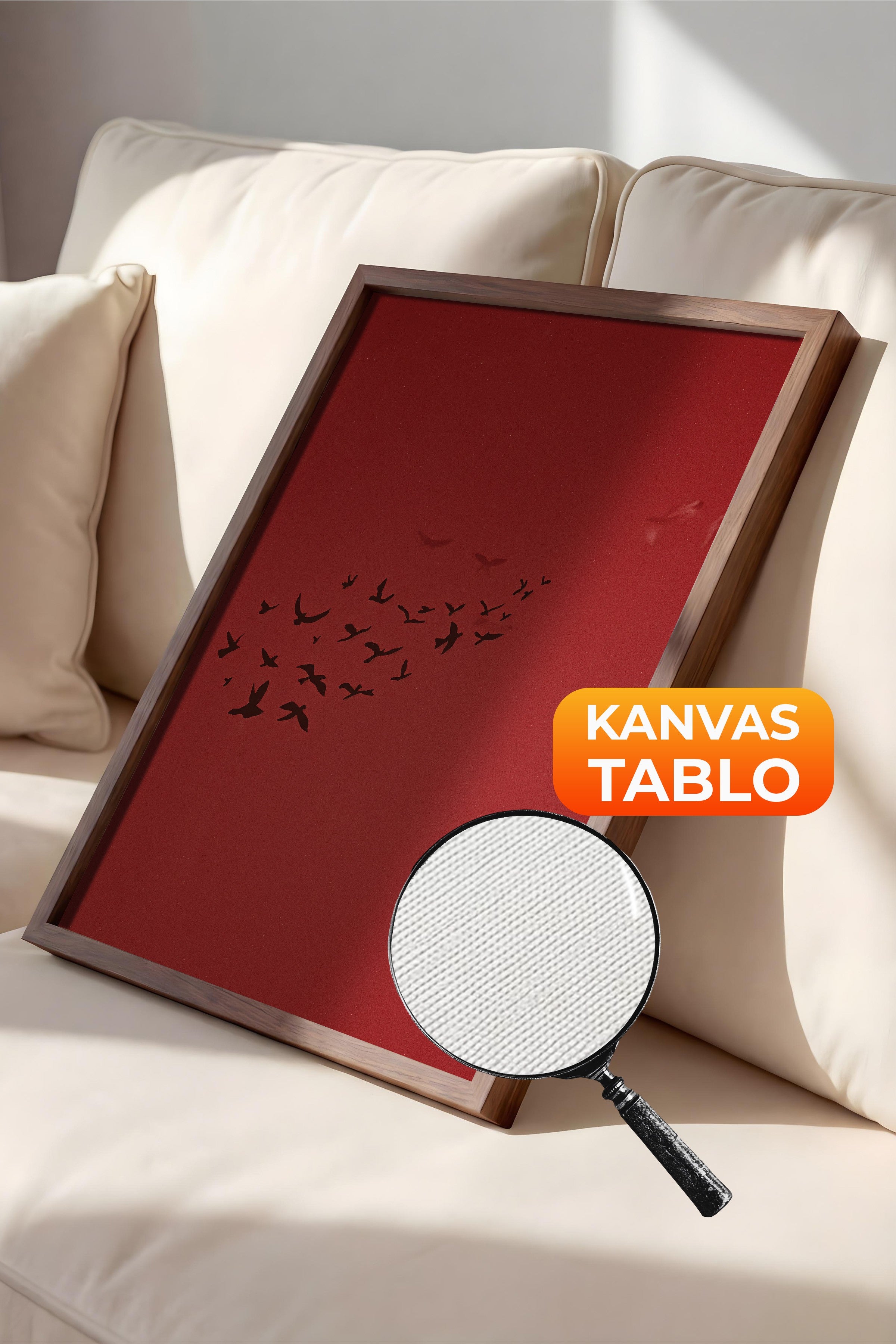 Duvar Tablosu, Lüks Kahverengi Çerçeveli Kanvas Tablo, Ritüel Serisi, Kuş Tablo, NO:115209