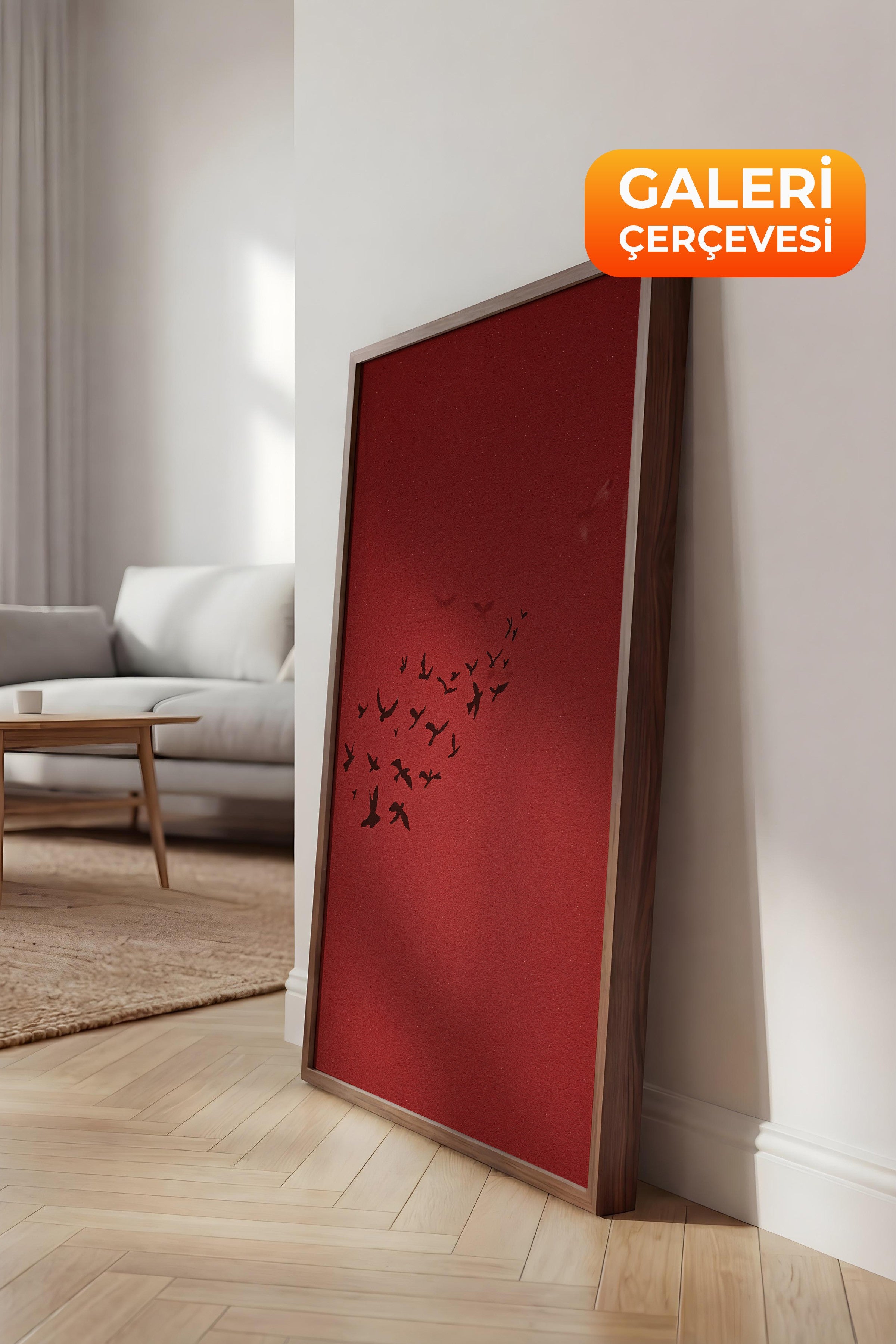Duvar Tablosu, Lüks Kahverengi Çerçeveli Kanvas Tablo, Ritüel Serisi, Kuş Tablo, NO:115209
