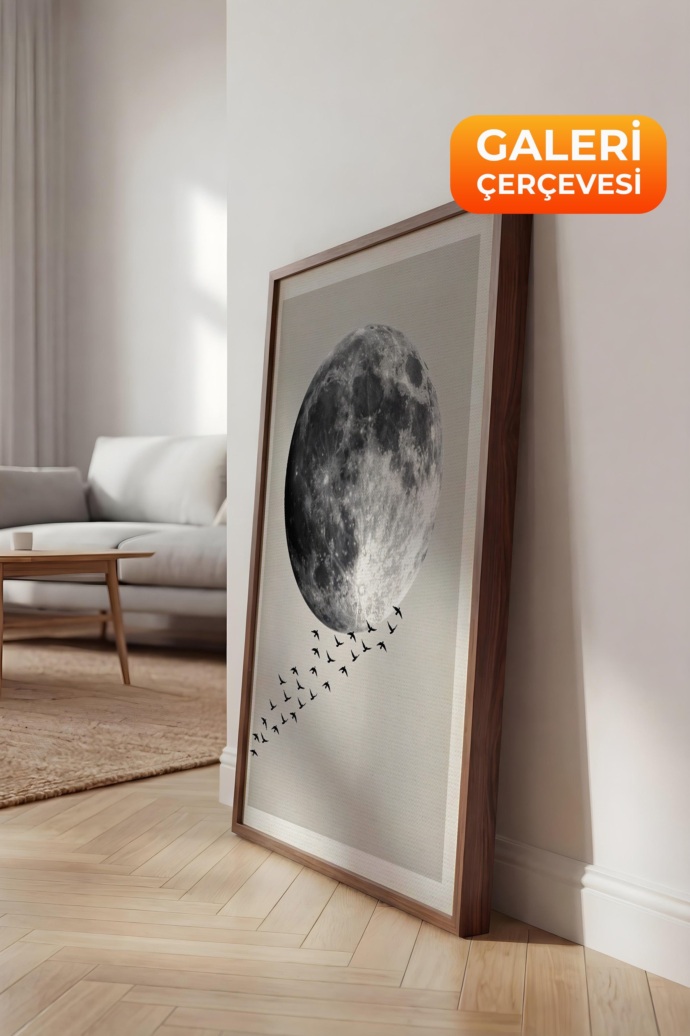 Duvar Tablosu, Lüks Kahverengi Çerçeveli Kanvas Tablo, Ritüel Serisi, Kuş Tablo, NO:115210