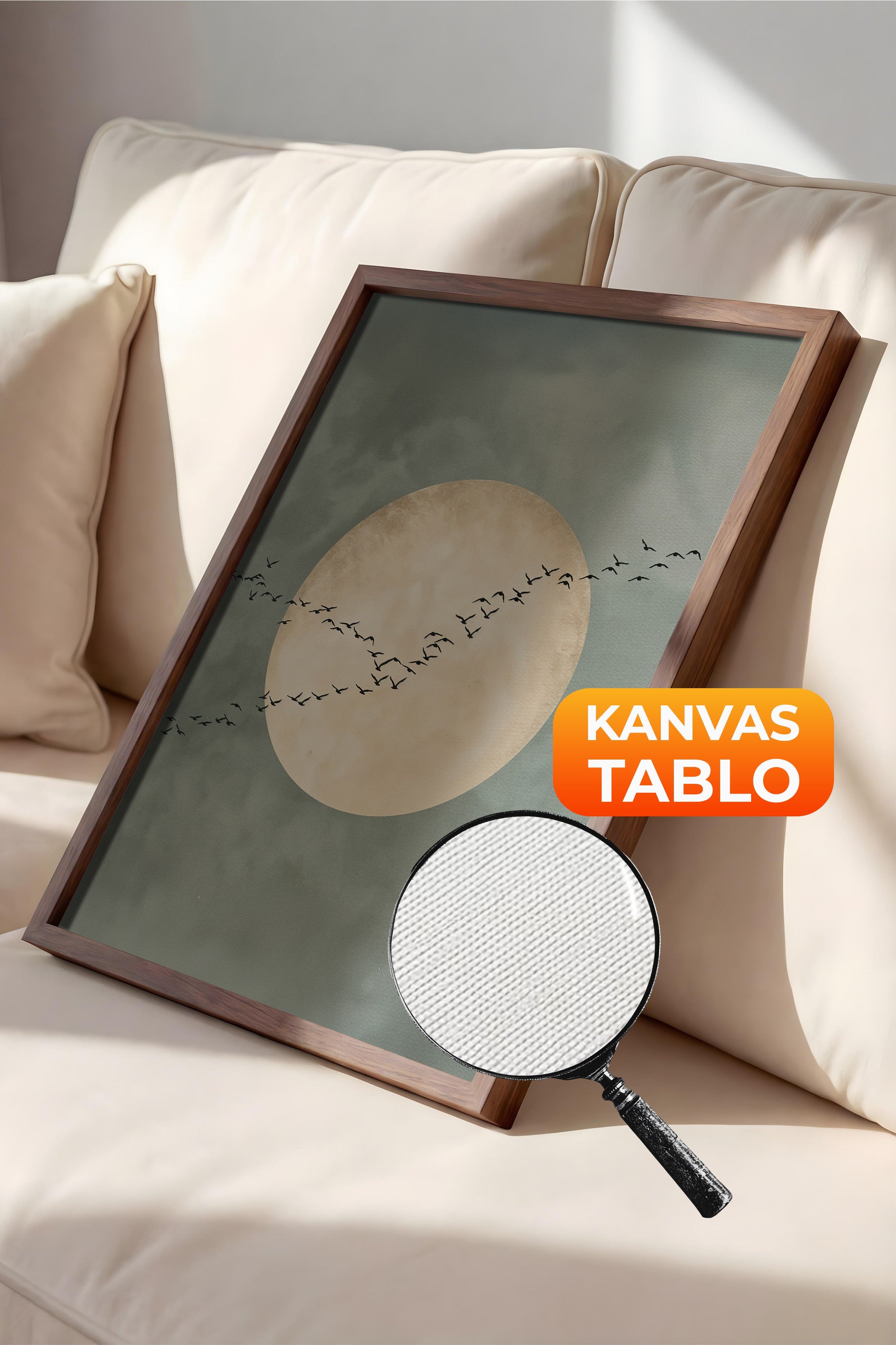 Duvar Tablosu, Lüks Kahverengi Çerçeveli Kanvas Tablo, Ritüel Serisi, Kuş Tablo, NO:115213