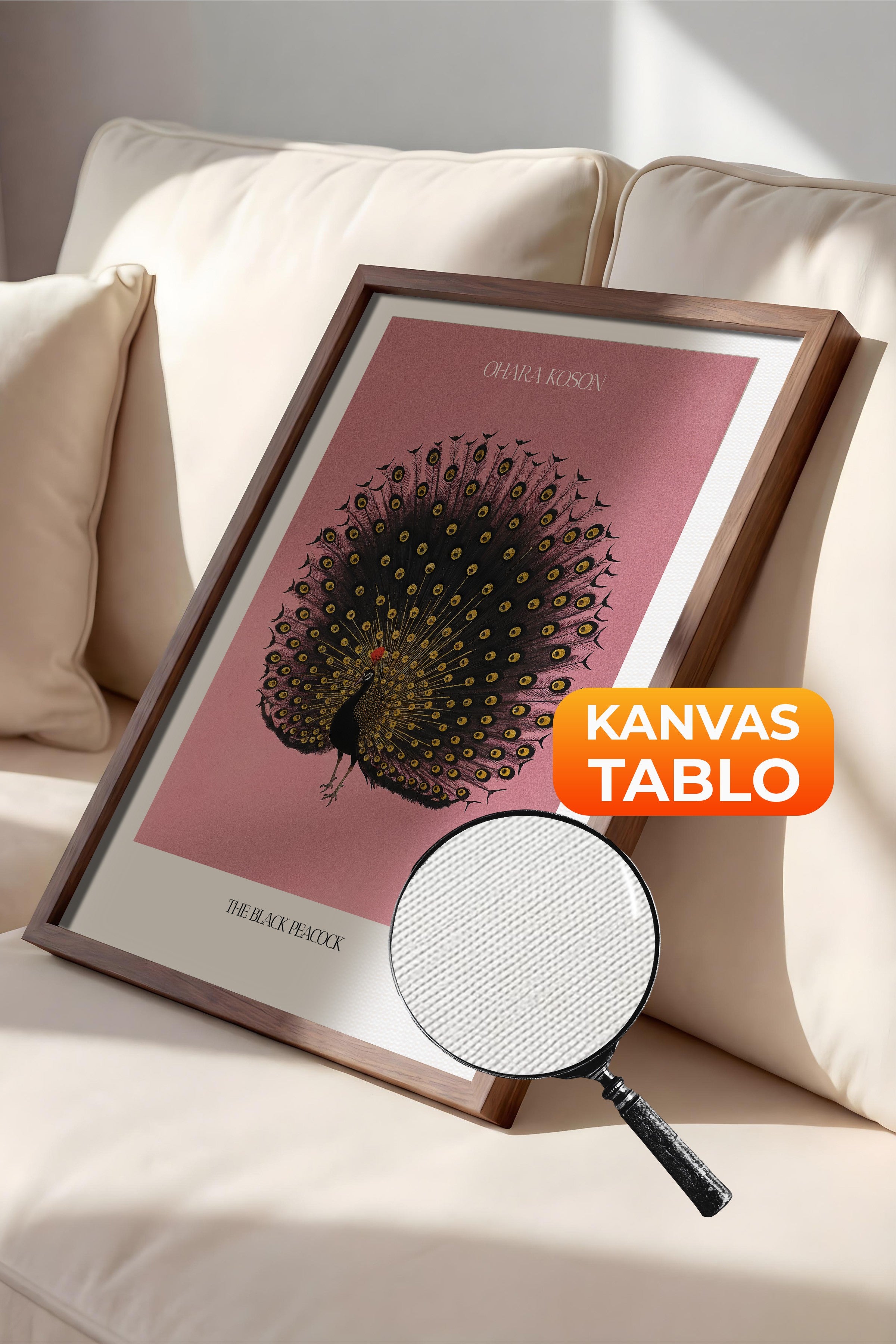 Duvar Tablosu, Lüks Kahverengi Çerçeveli Kanvas Tablo, Ritüel Serisi, Kuş Tablo, NO:115214