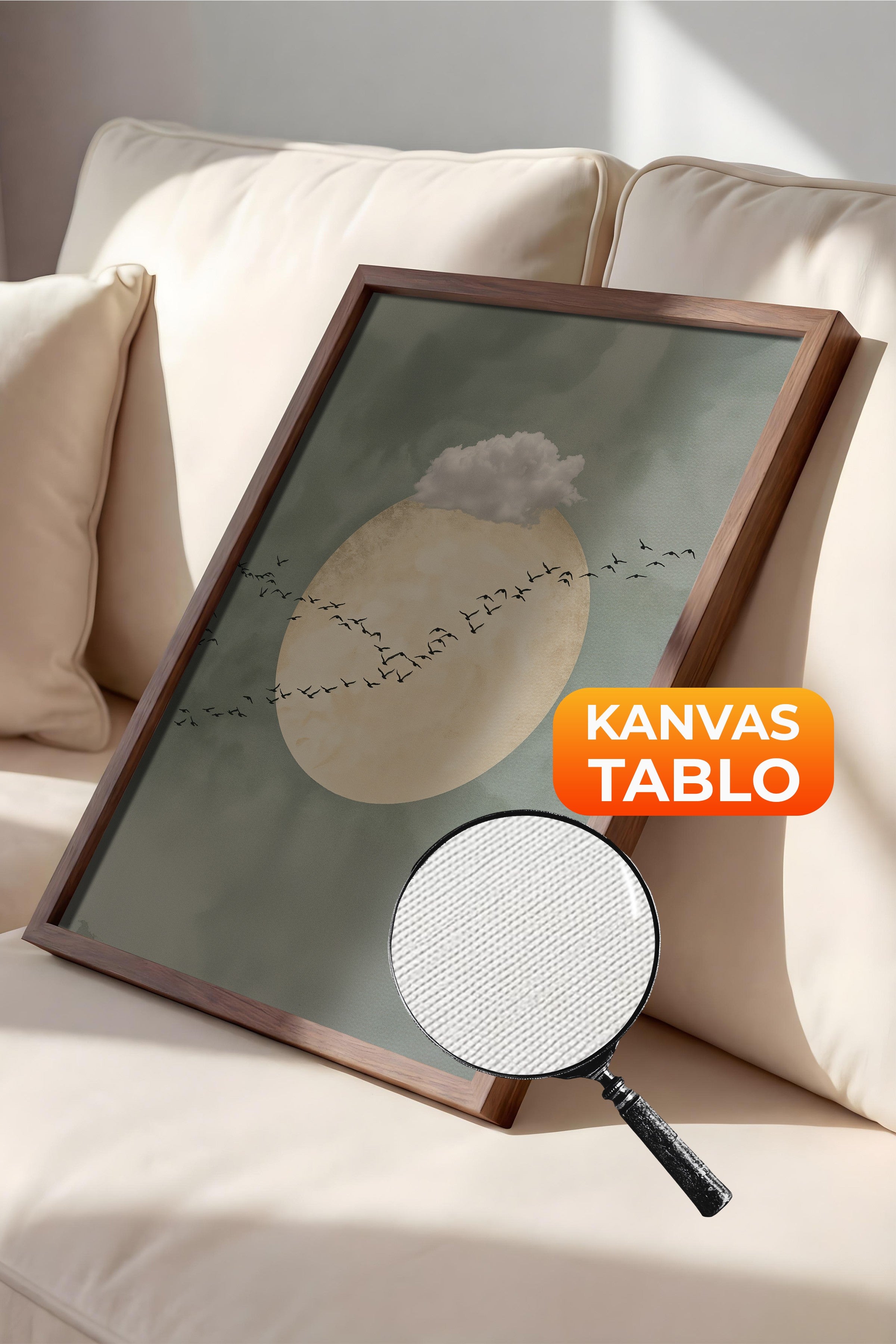Duvar Tablosu, Lüks Kahverengi Çerçeveli Kanvas Tablo, Ritüel Serisi, Kuş Tablo, NO:115221