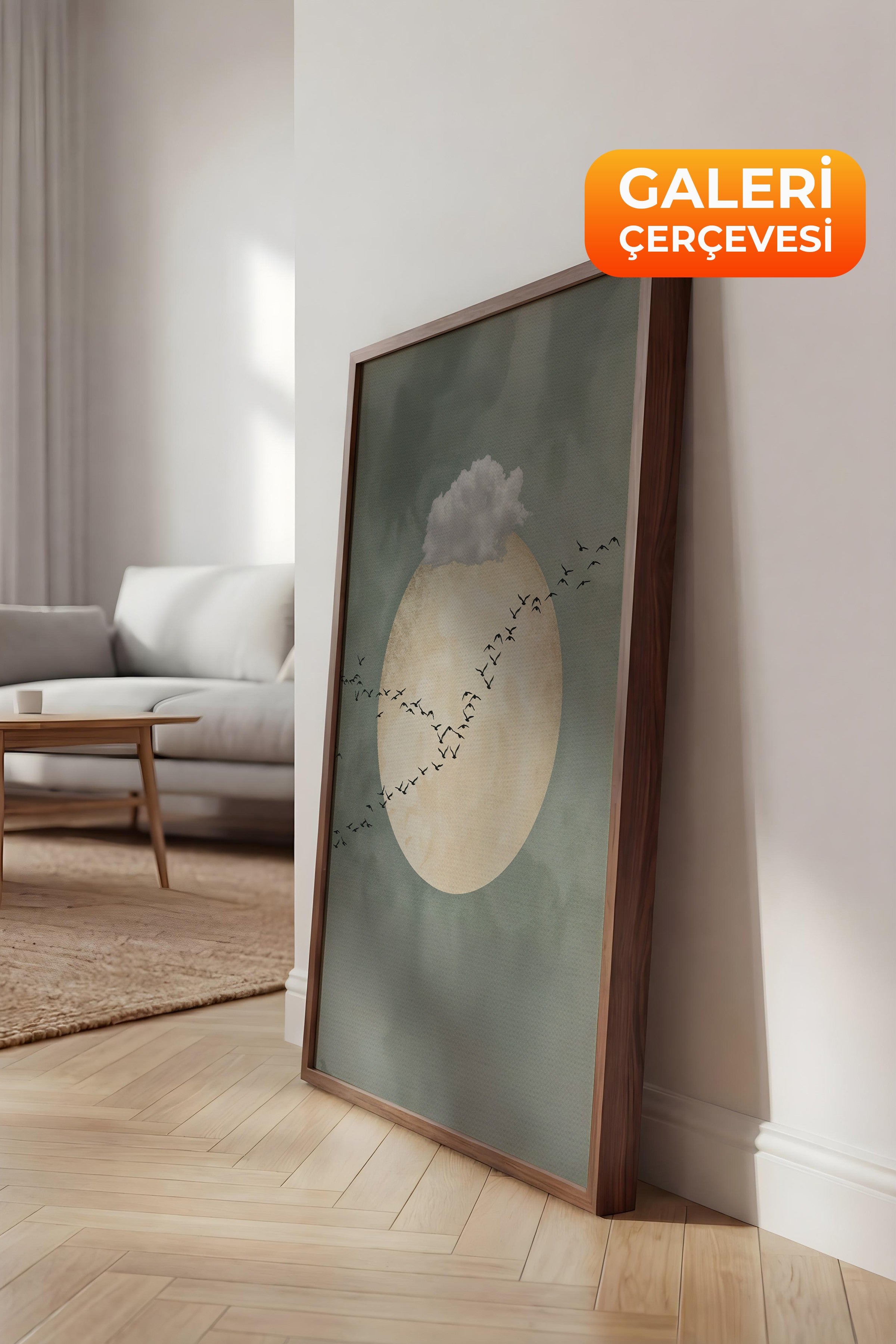 Duvar Tablosu, Lüks Kahverengi Çerçeveli Kanvas Tablo, Ritüel Serisi, Kuş Tablo, NO:115221