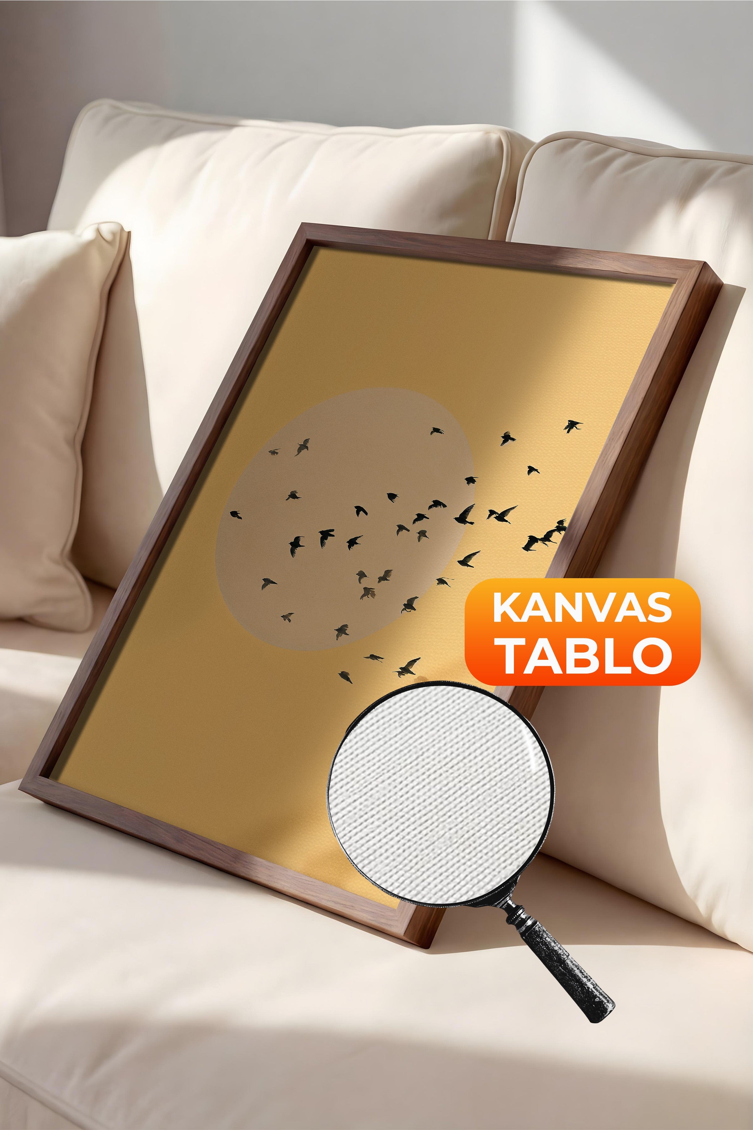 Duvar Tablosu, Lüks Kahverengi Çerçeveli Kanvas Tablo, Ritüel Serisi, Kuş Tablo, NO:115224