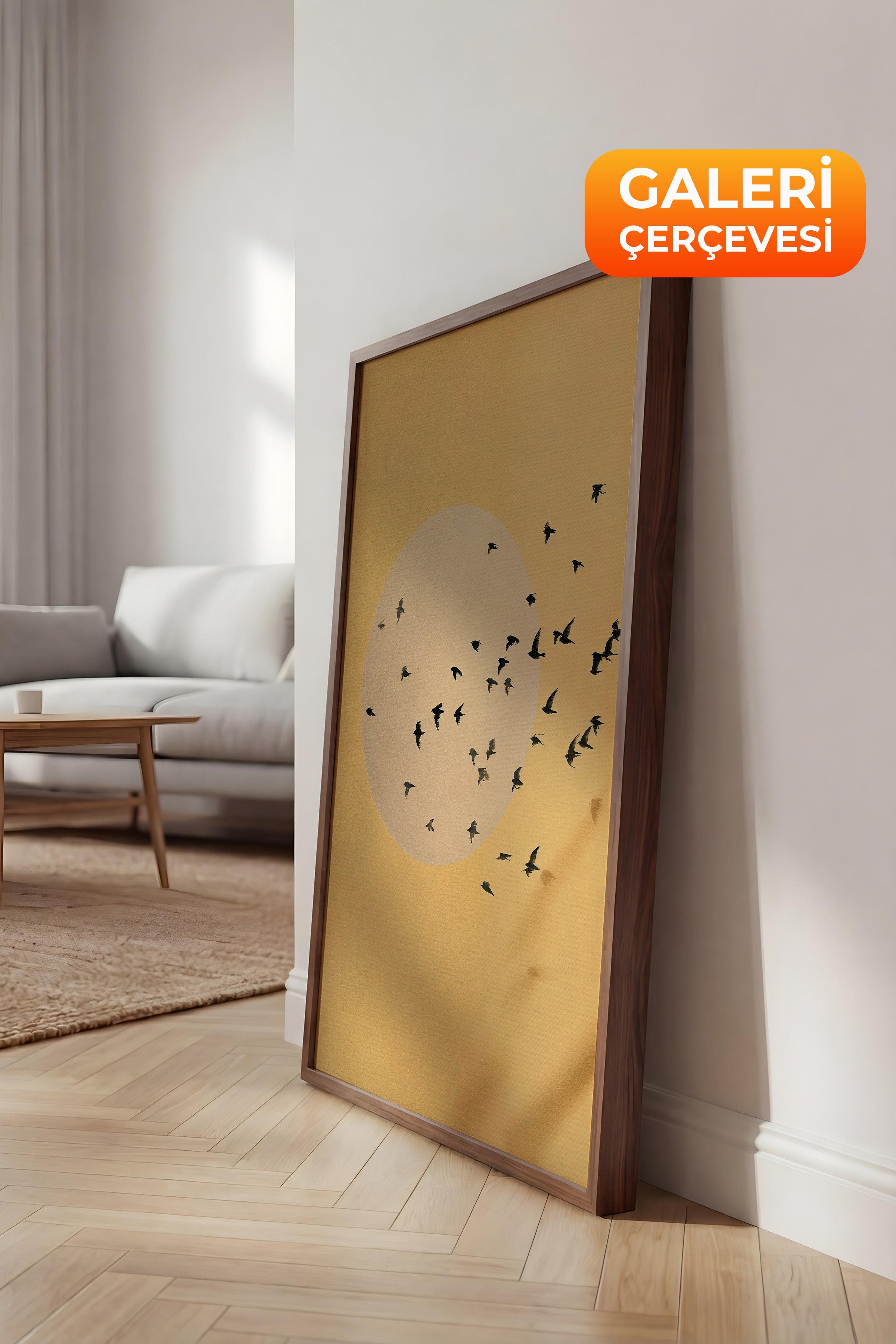 Duvar Tablosu, Lüks Kahverengi Çerçeveli Kanvas Tablo, Ritüel Serisi, Kuş Tablo, NO:115224
