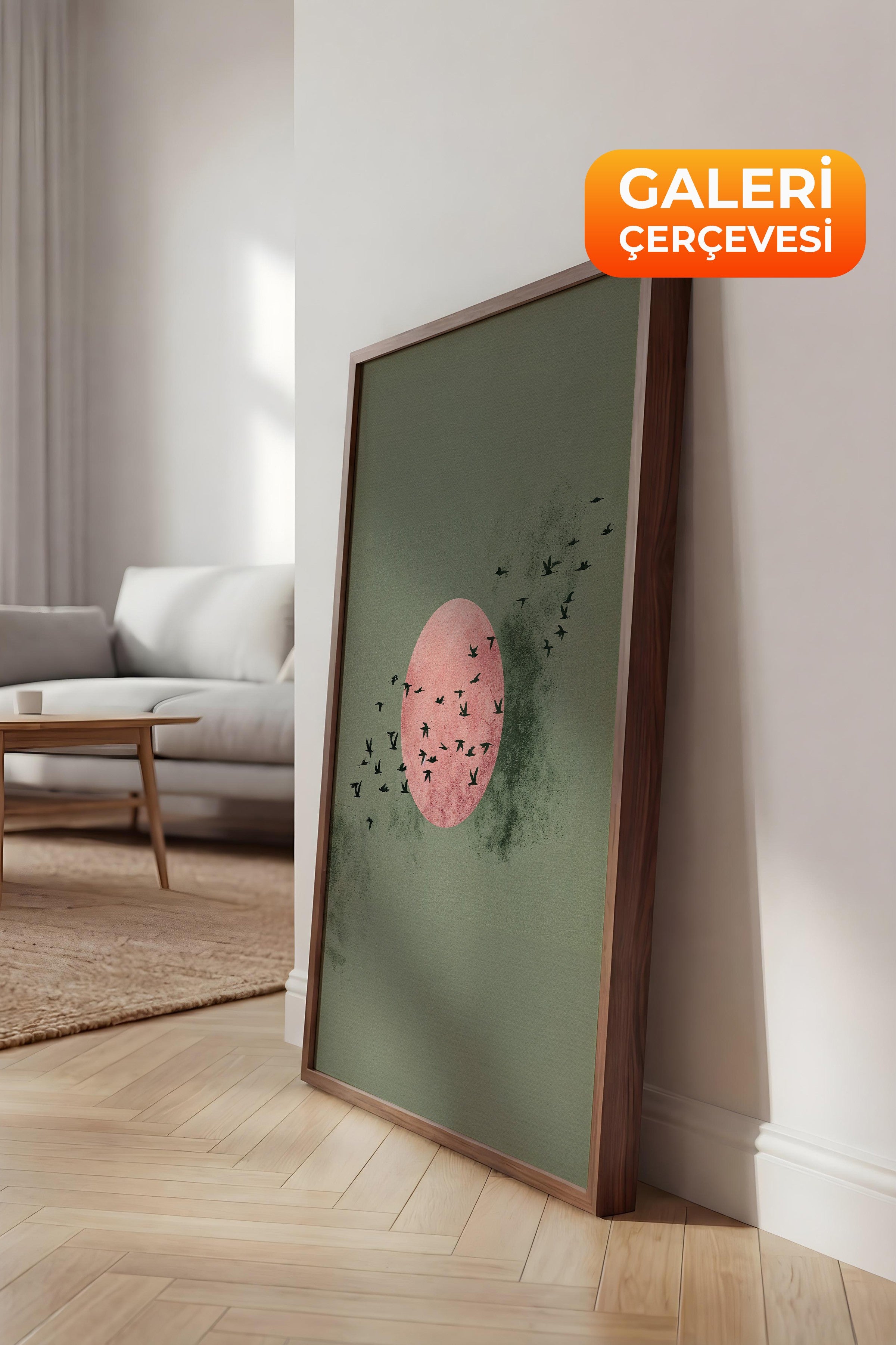 Duvar Tablosu, Lüks Kahverengi Çerçeveli Kanvas Tablo, Ritüel Serisi, Kuş Tablo, NO:115234