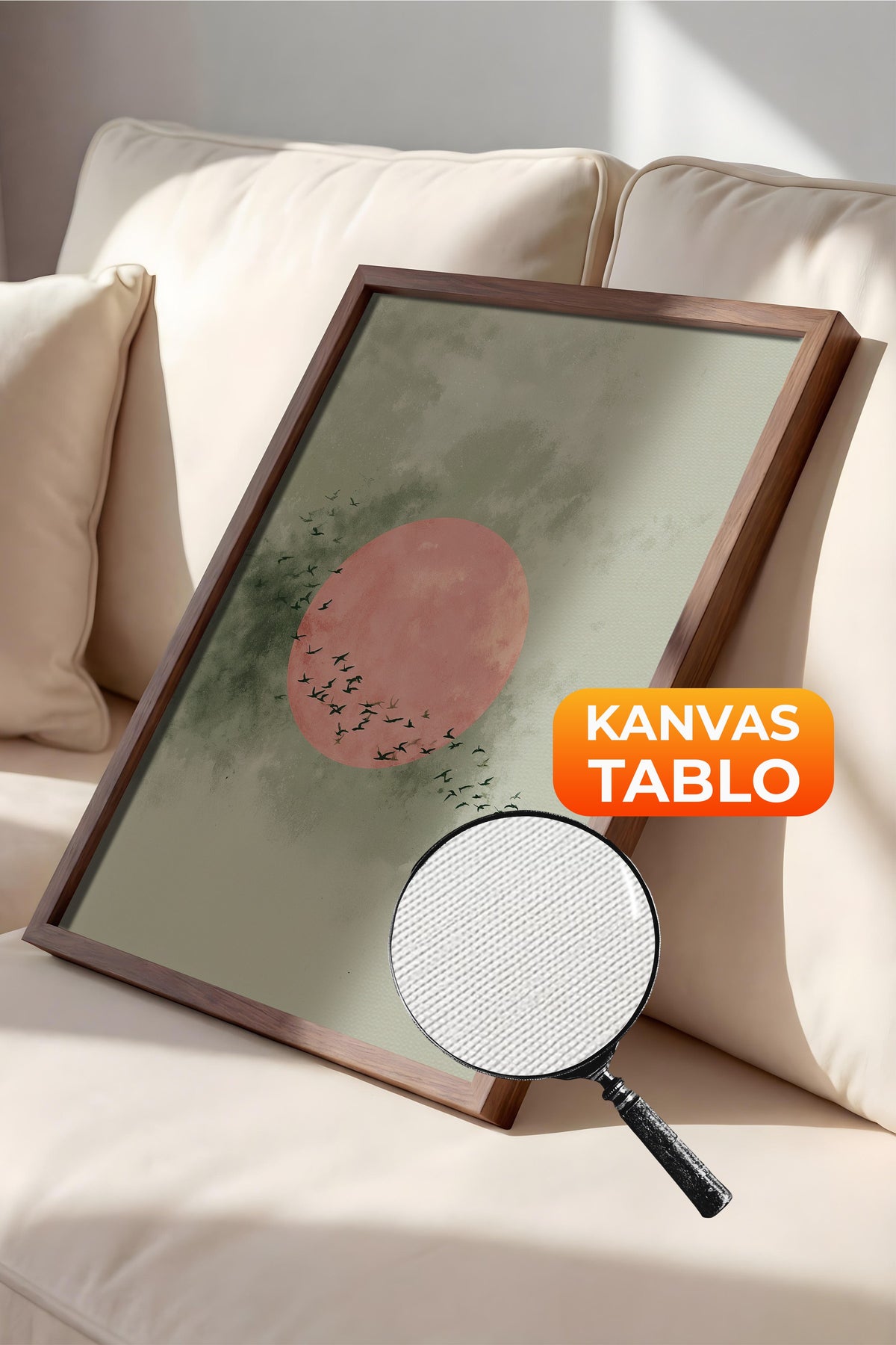Duvar Tablosu, Lüks Kahverengi Çerçeveli Kanvas Tablo, Ritüel Serisi, Kuş Tablo, NO:115236