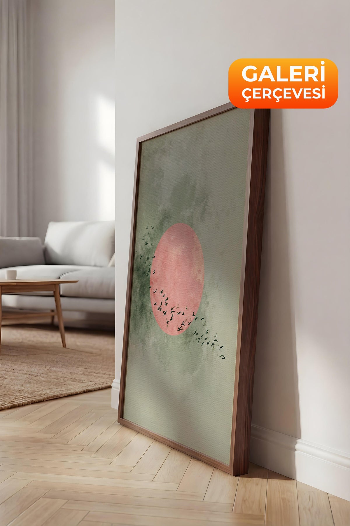 Duvar Tablosu, Lüks Kahverengi Çerçeveli Kanvas Tablo, Ritüel Serisi, Kuş Tablo, NO:115236