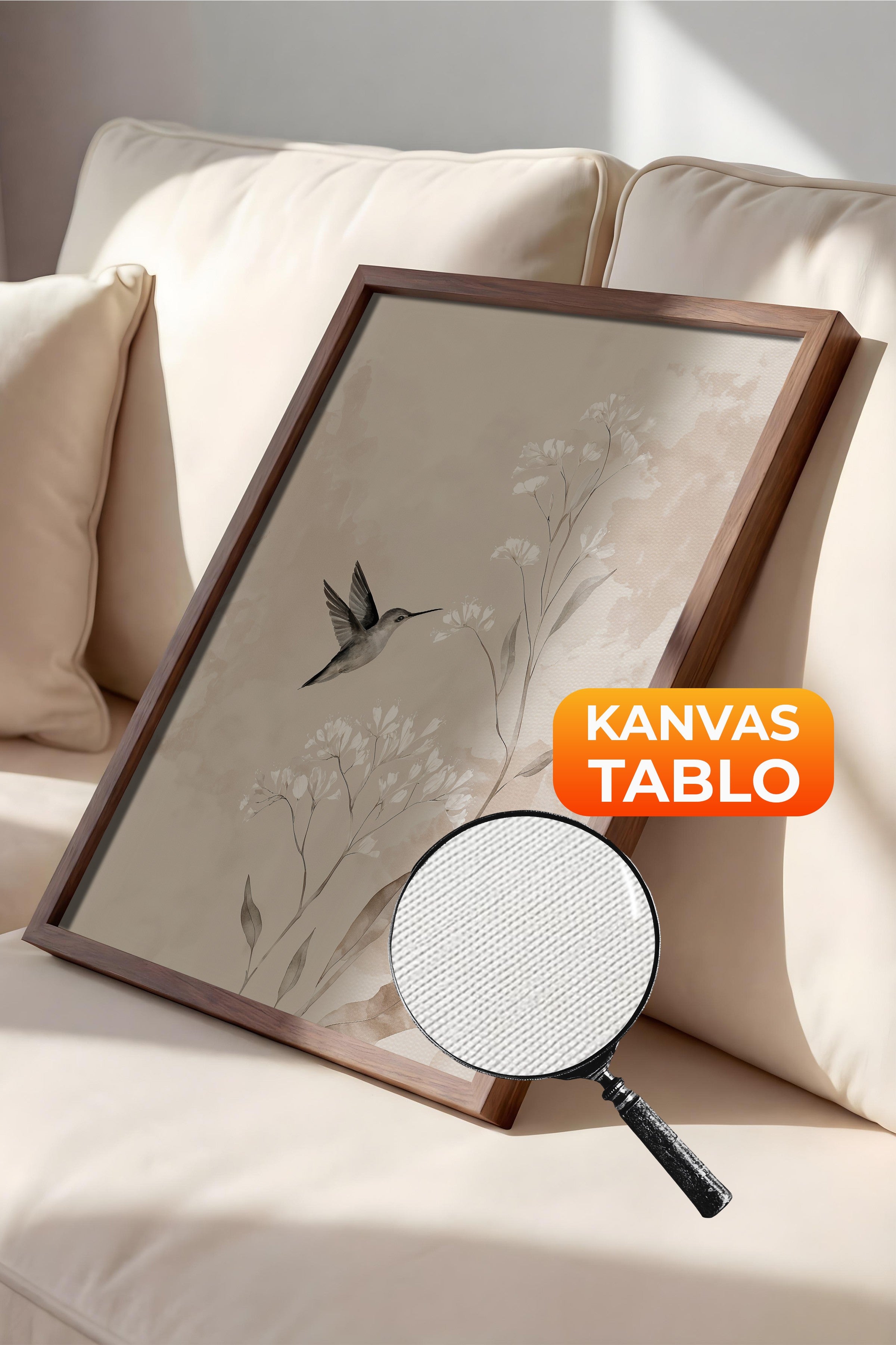 Duvar Tablosu, Lüks Kahverengi Çerçeveli Kanvas Tablo, Ritüel Serisi, Kuş Tablo, NO:115239