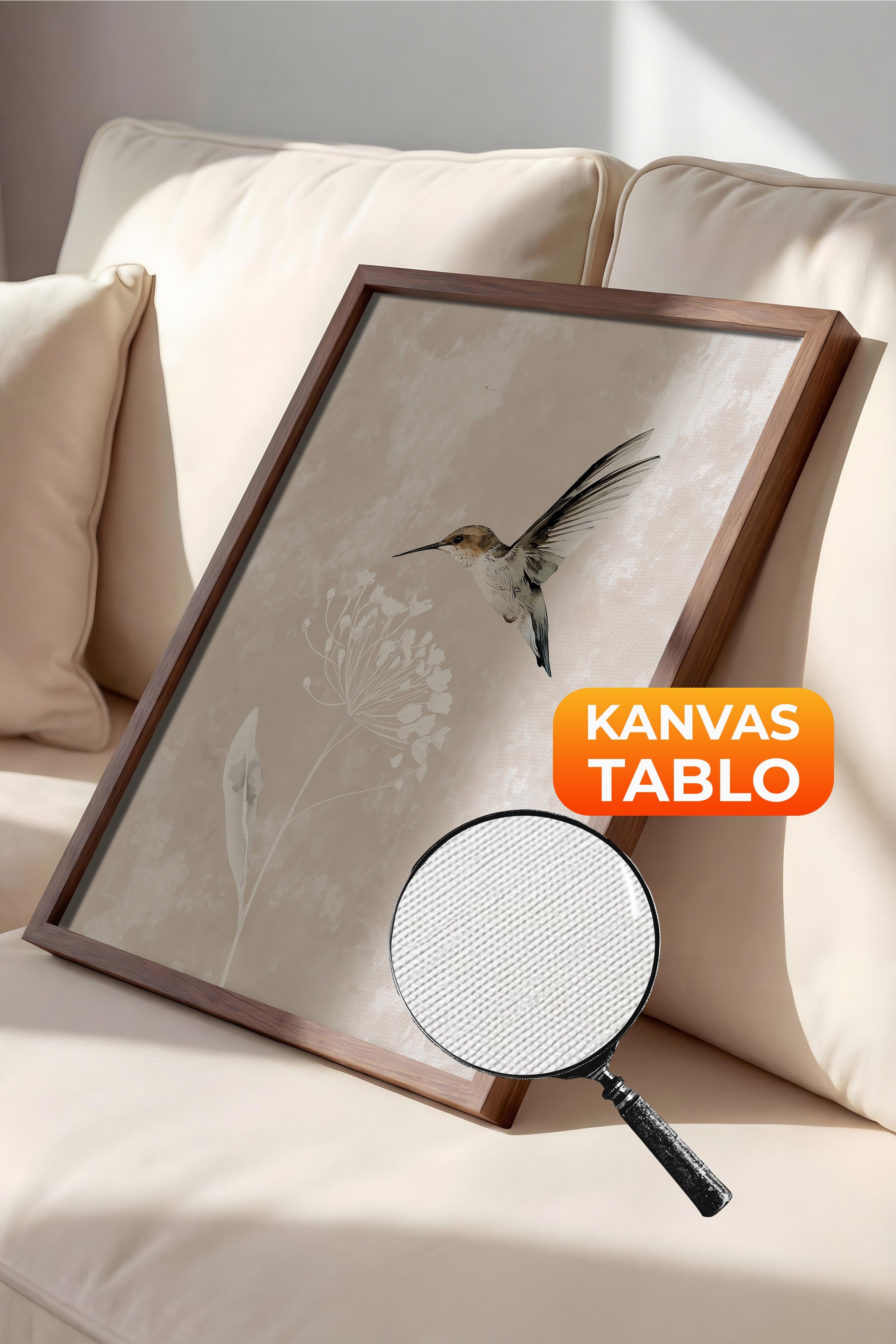 Duvar Tablosu, Lüks Kahverengi Çerçeveli Kanvas Tablo, Ritüel Serisi, Kuş Tablo, NO:115241