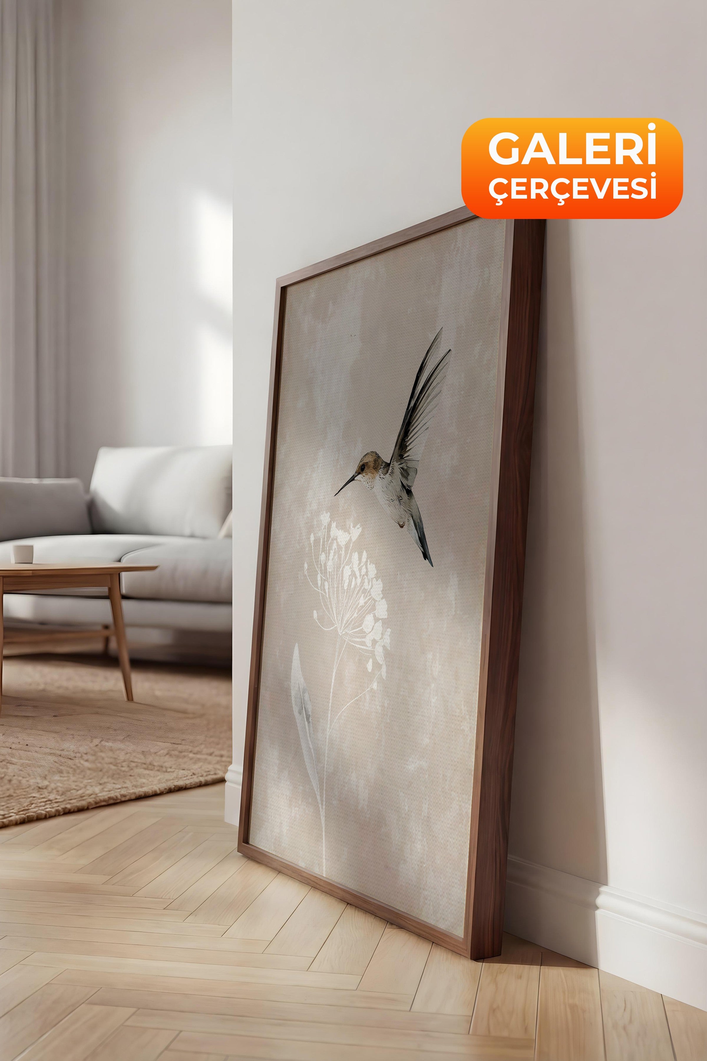Duvar Tablosu, Lüks Kahverengi Çerçeveli Kanvas Tablo, Ritüel Serisi, Kuş Tablo, NO:115241