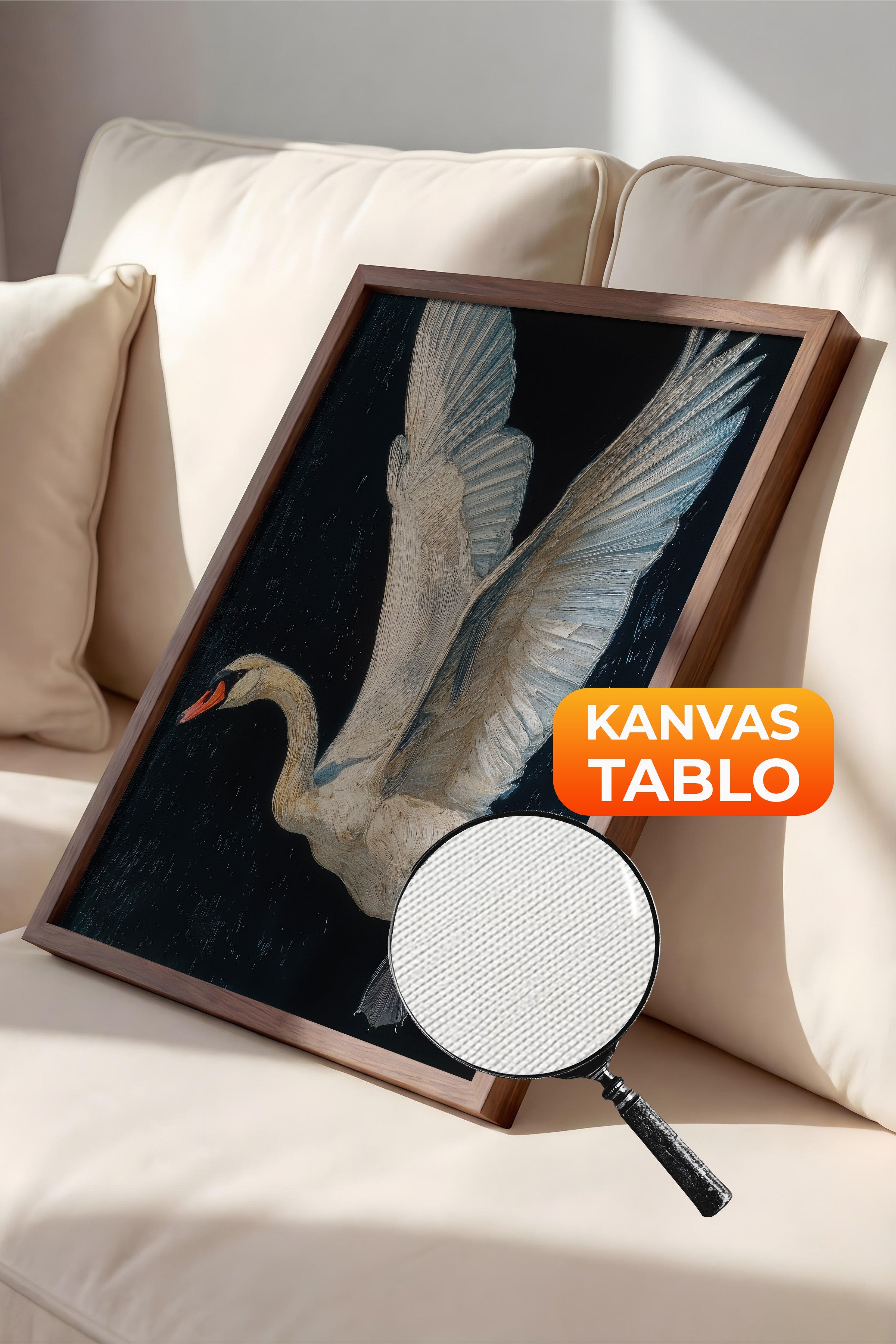 Duvar Tablosu, Lüks Kahverengi Çerçeveli Kanvas Tablo, Ritüel Serisi, Kuş Tablo, NO:115243