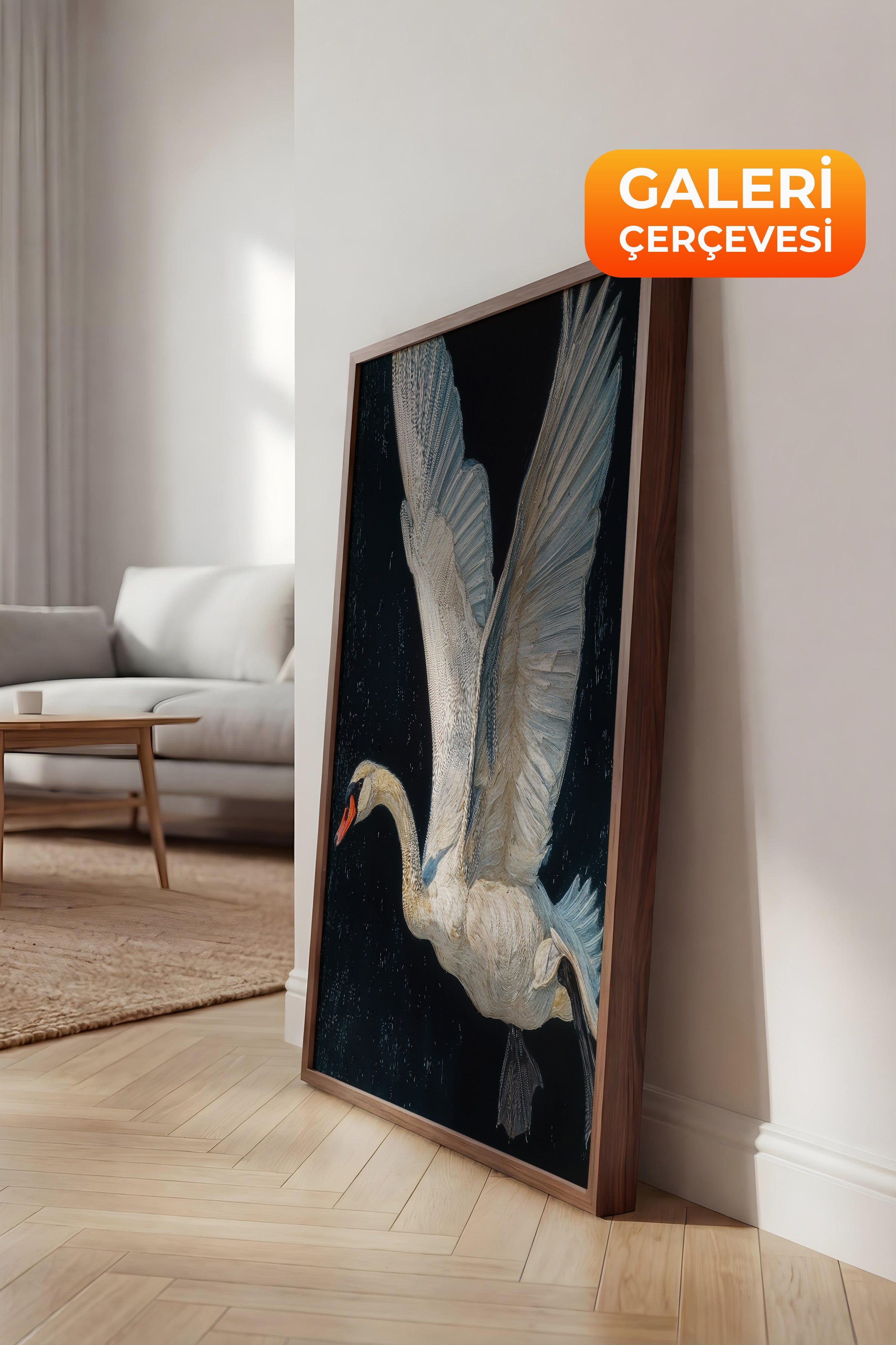 Duvar Tablosu, Lüks Kahverengi Çerçeveli Kanvas Tablo, Ritüel Serisi, Kuş Tablo, NO:115243