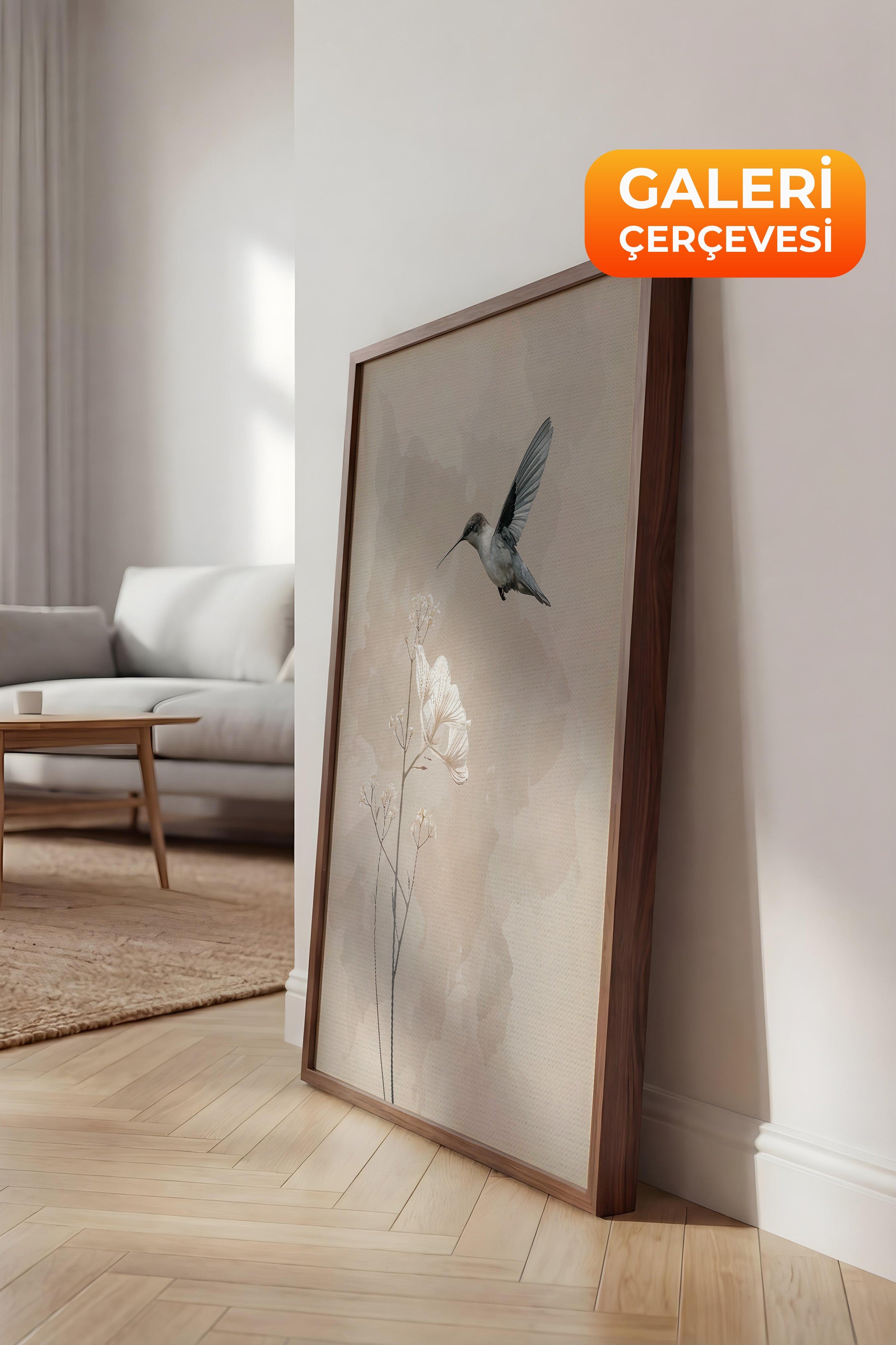 Duvar Tablosu, Lüks Kahverengi Çerçeveli Kanvas Tablo, Ritüel Serisi, Kuş Tablo, NO:115244