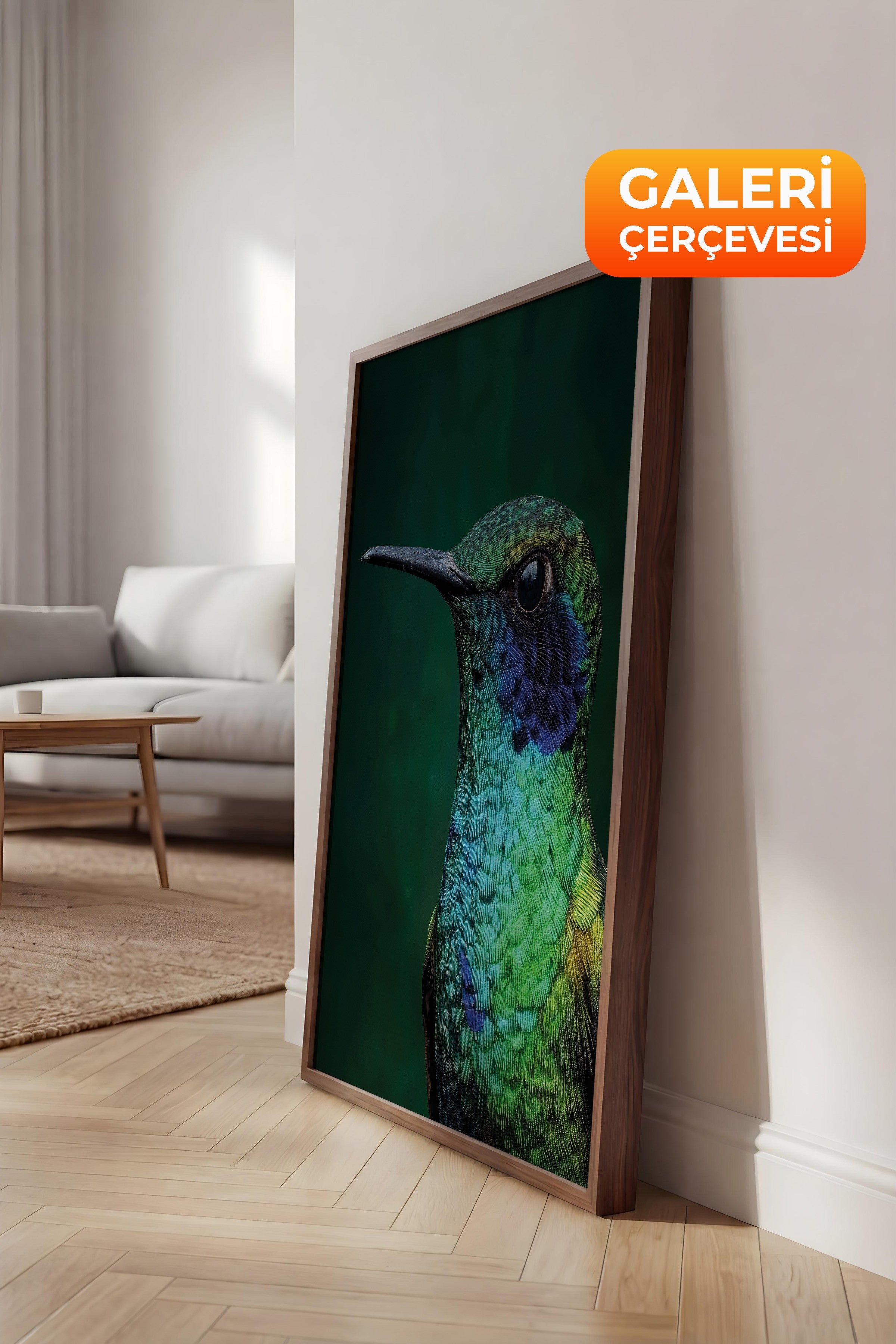 Duvar Tablosu, Lüks Kahverengi Çerçeveli Kanvas Tablo, Ritüel Serisi, Kuş Tablo, NO:115245