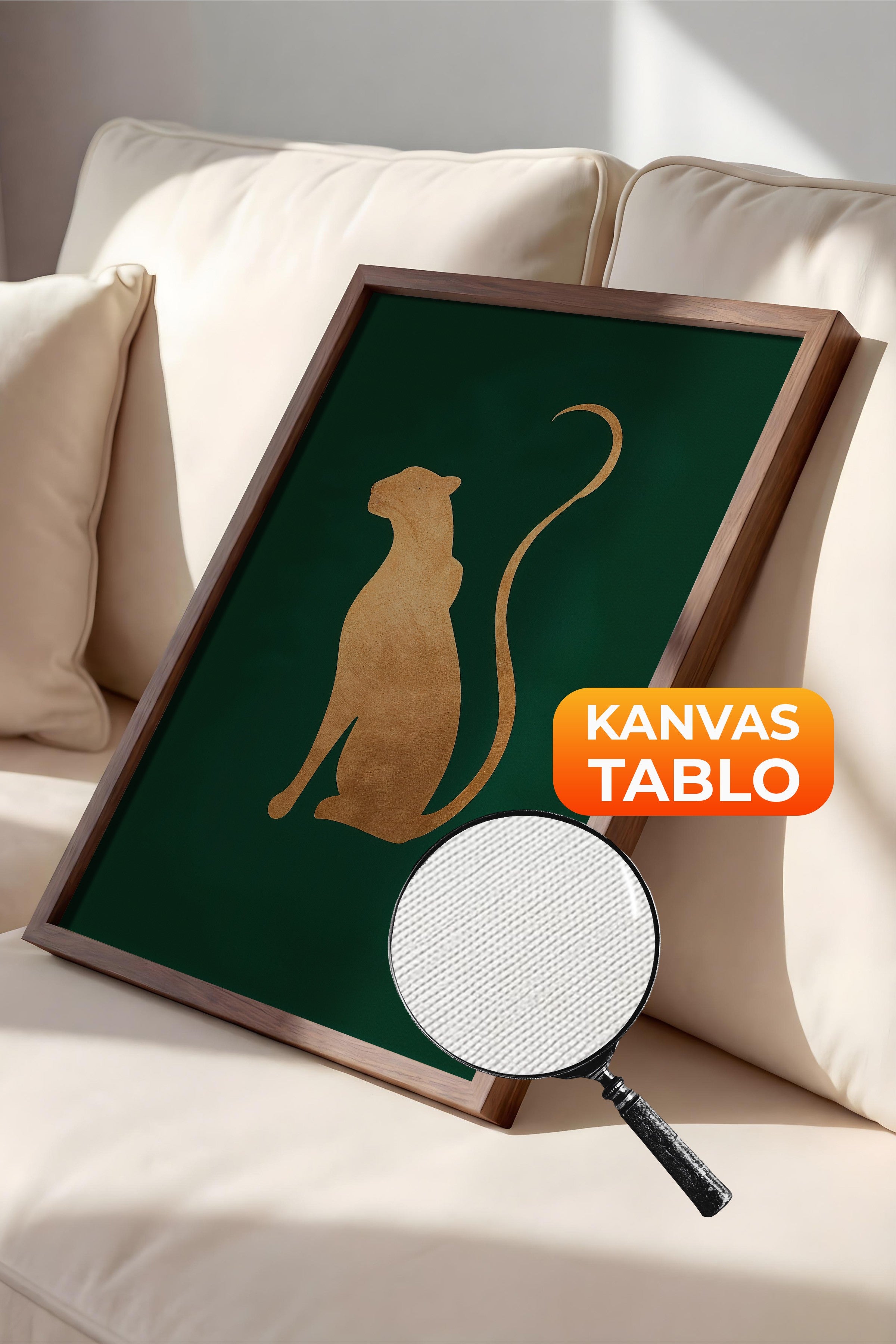 Duvar Tablosu, Lüks Kahverengi Çerçeveli Kanvas Tablo, Ritüel Serisi, Leopar Tablo, NO:115222