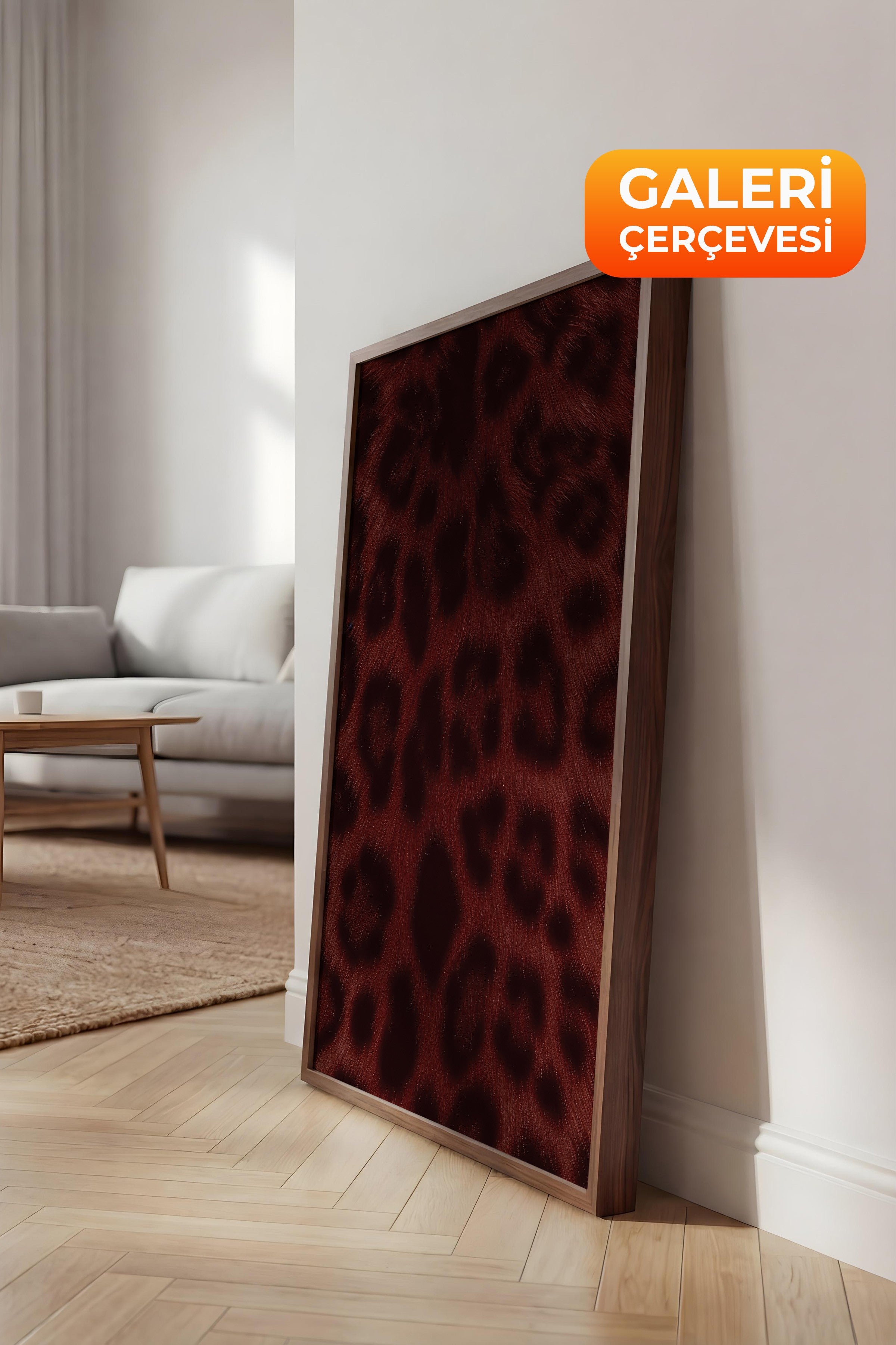 Duvar Tablosu, Lüks Kahverengi Çerçeveli Kanvas Tablo, Ritüel Serisi, Leopar Tablo, NO:115237