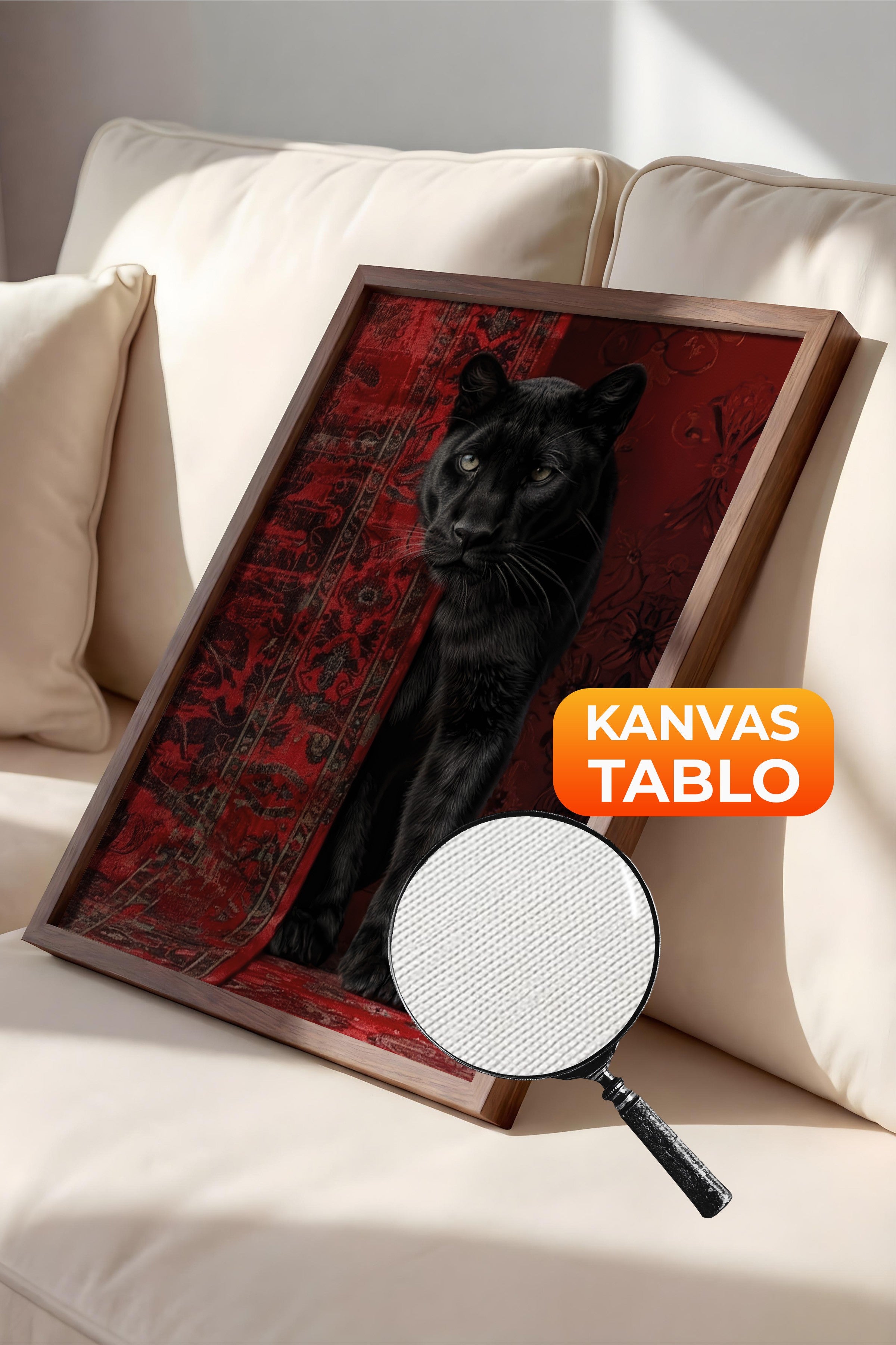 Duvar Tablosu, Lüks Kahverengi Çerçeveli Kanvas Tablo, Ritüel Serisi, Leopar Tablo, NO:115238